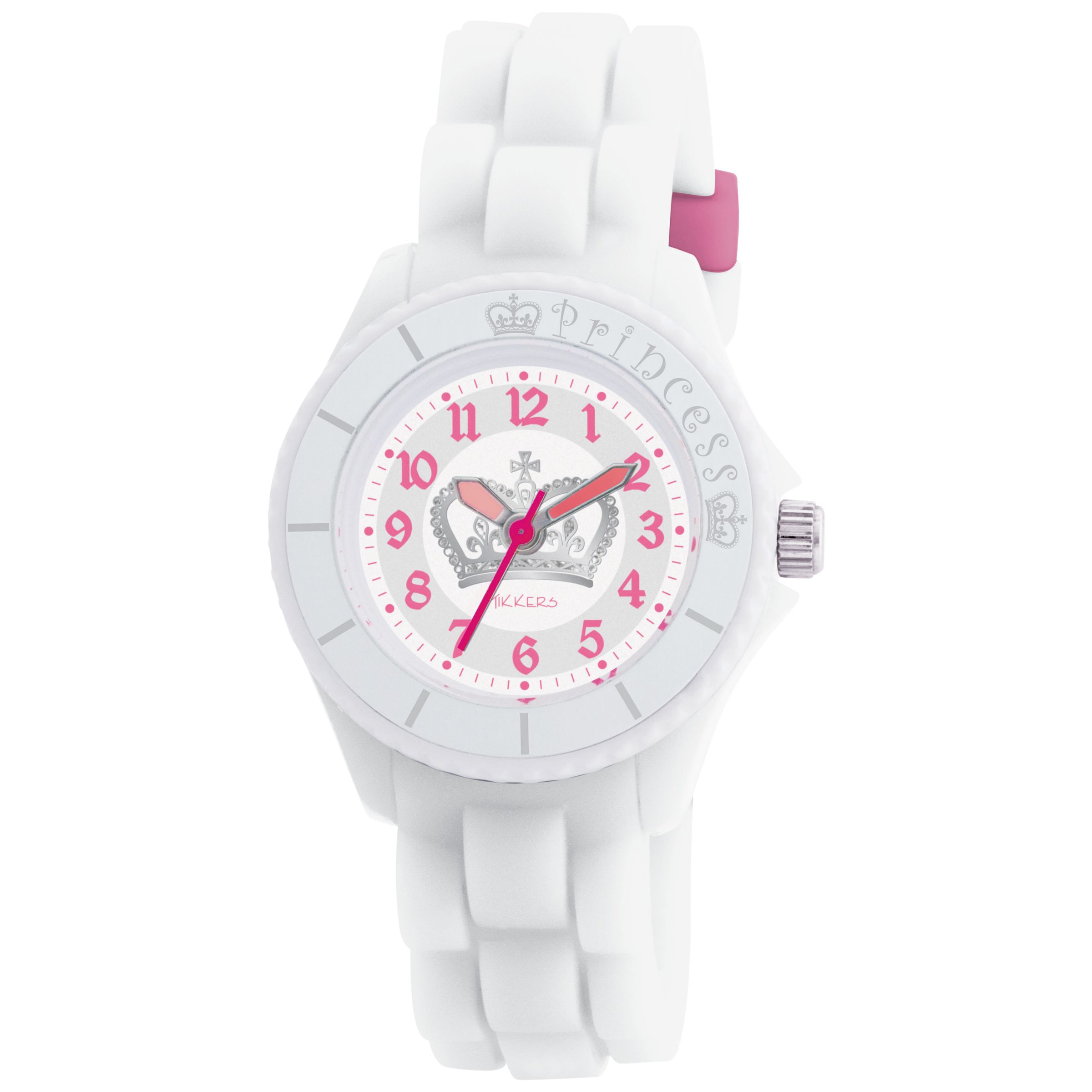 Tikkers TK0022 Kids Crown Rubber Strap with Pink Accents Watch, White