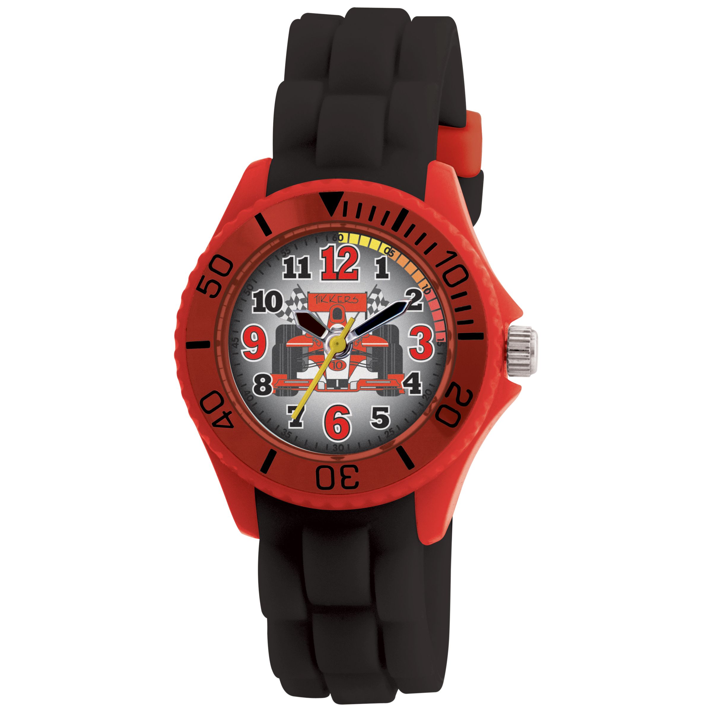 Tikkers TK0024 Kids Racecar Rubber Strap Watch, Black