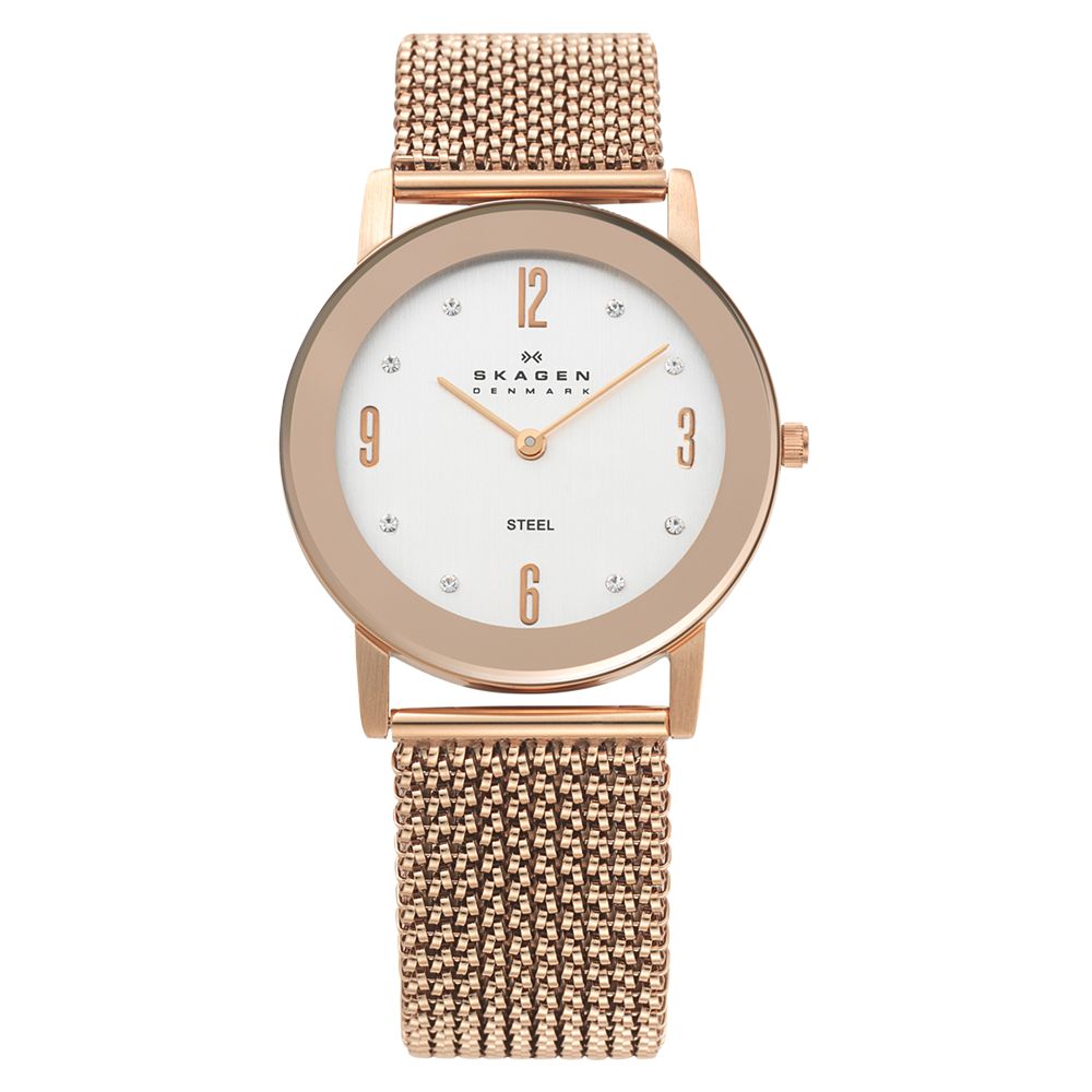 Skagen 39LRR1 Women's Rose Gold Stretch Mesh Band Watch