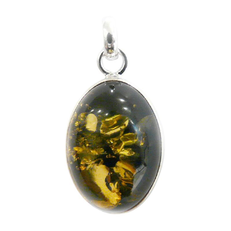 Goldmajor Oval Green Amber Silver Pendant Necklace
