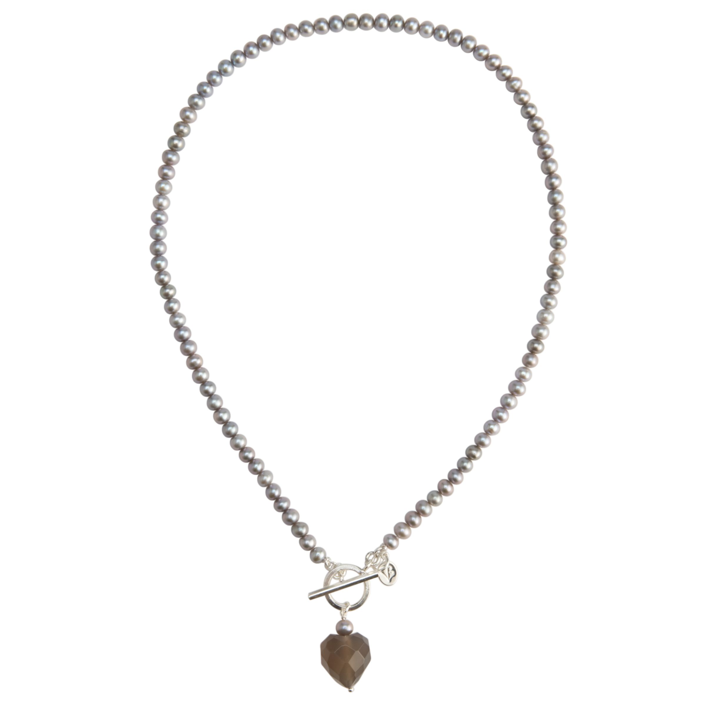 Claudia Bradby Silver Pearl Grey Agate Heart Necklace