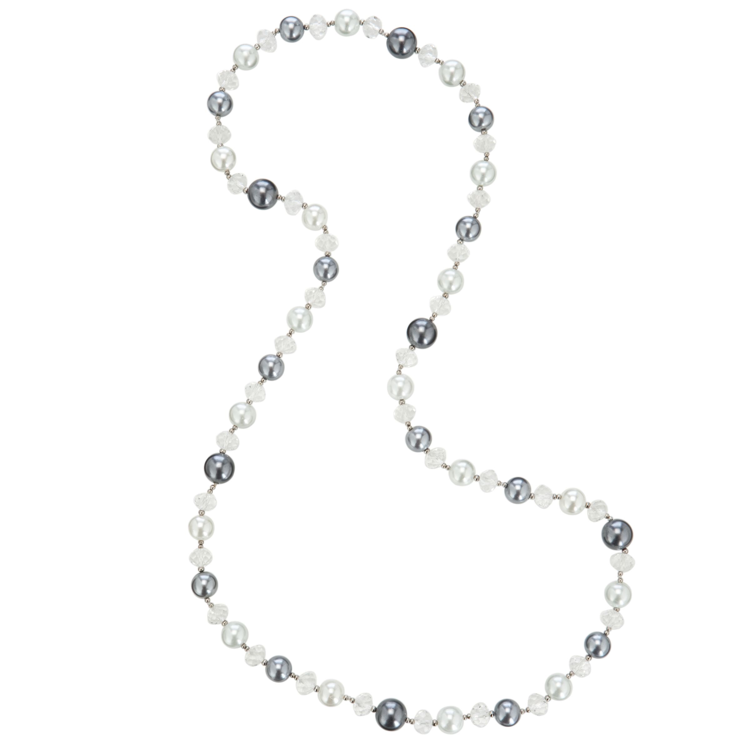 John Lewis Women Grey Pearl Clear Bead Long Necklace