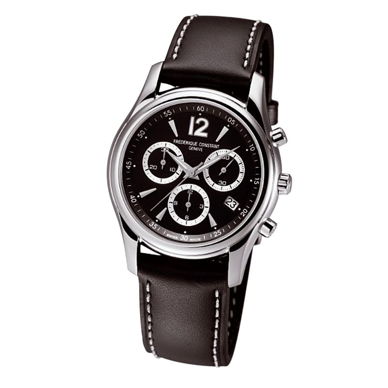 Frédérique Constant FC-292BS4B26 Junior Black Round Dial Chronograph Leather Strap Watch, Black