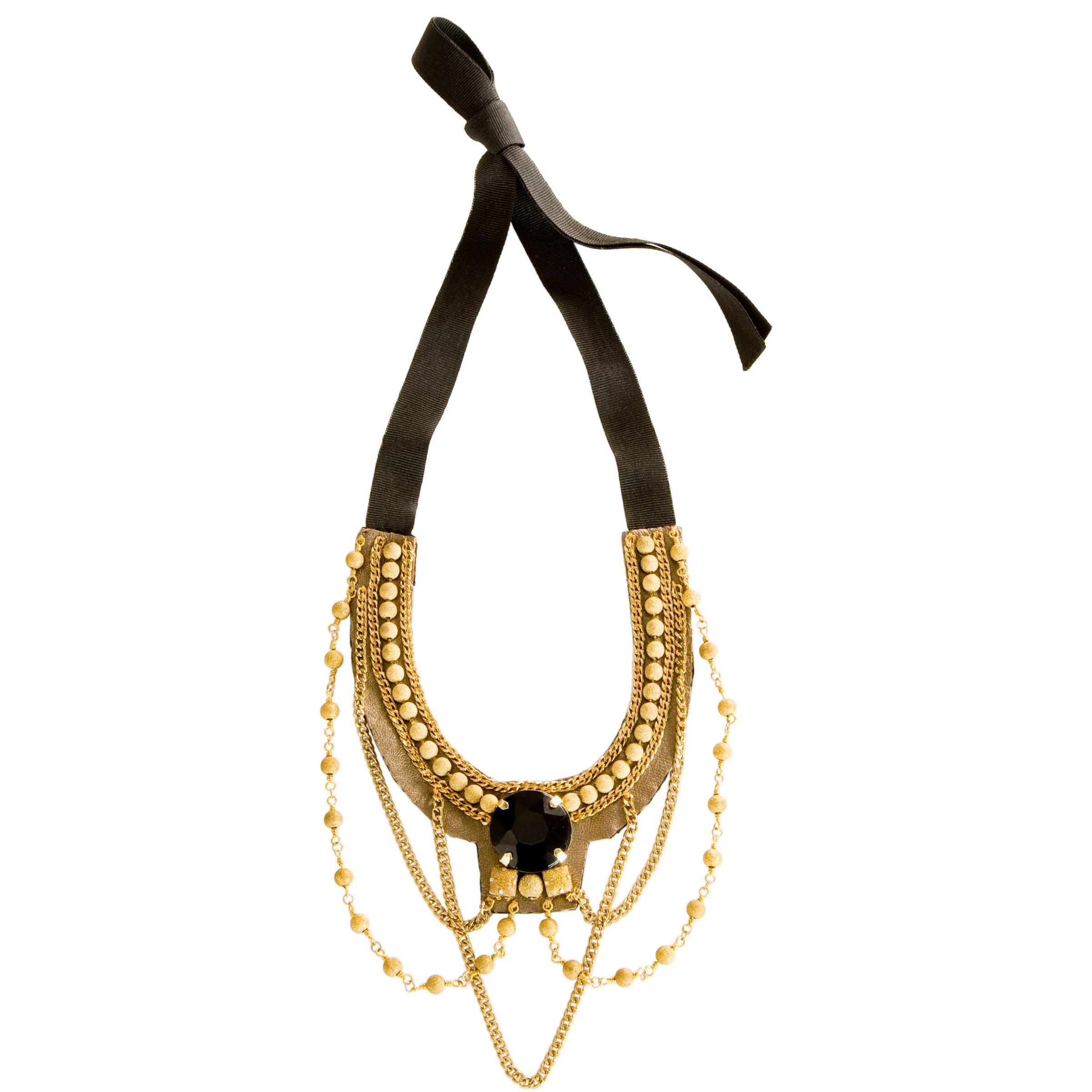 Fiona Paxton Black Stone Elva Collar Ribbon Tie Necklace