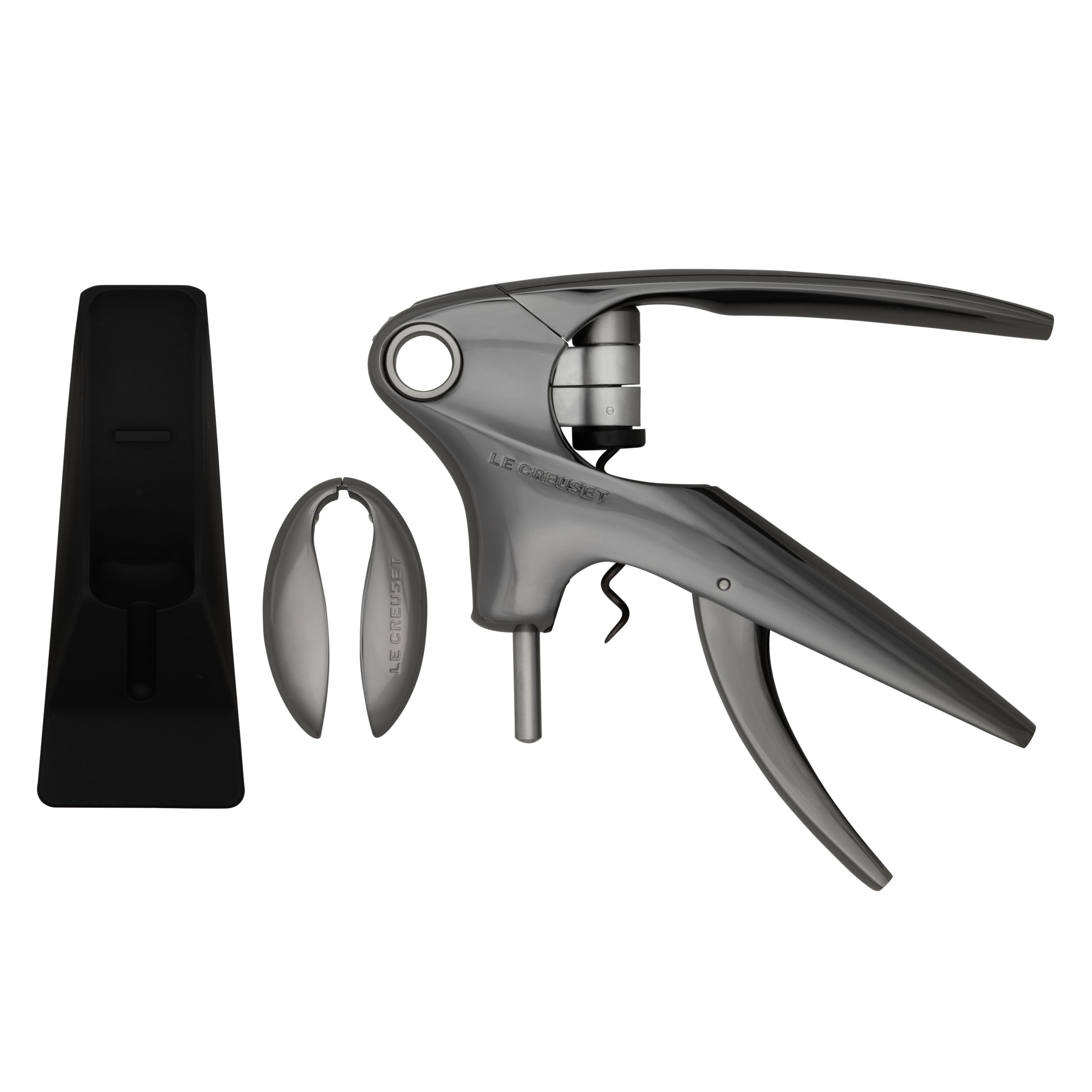 Le Creuset Wine Accessories LM-350 Trigger Lever Corkscrew and Stand, Black / Nickel