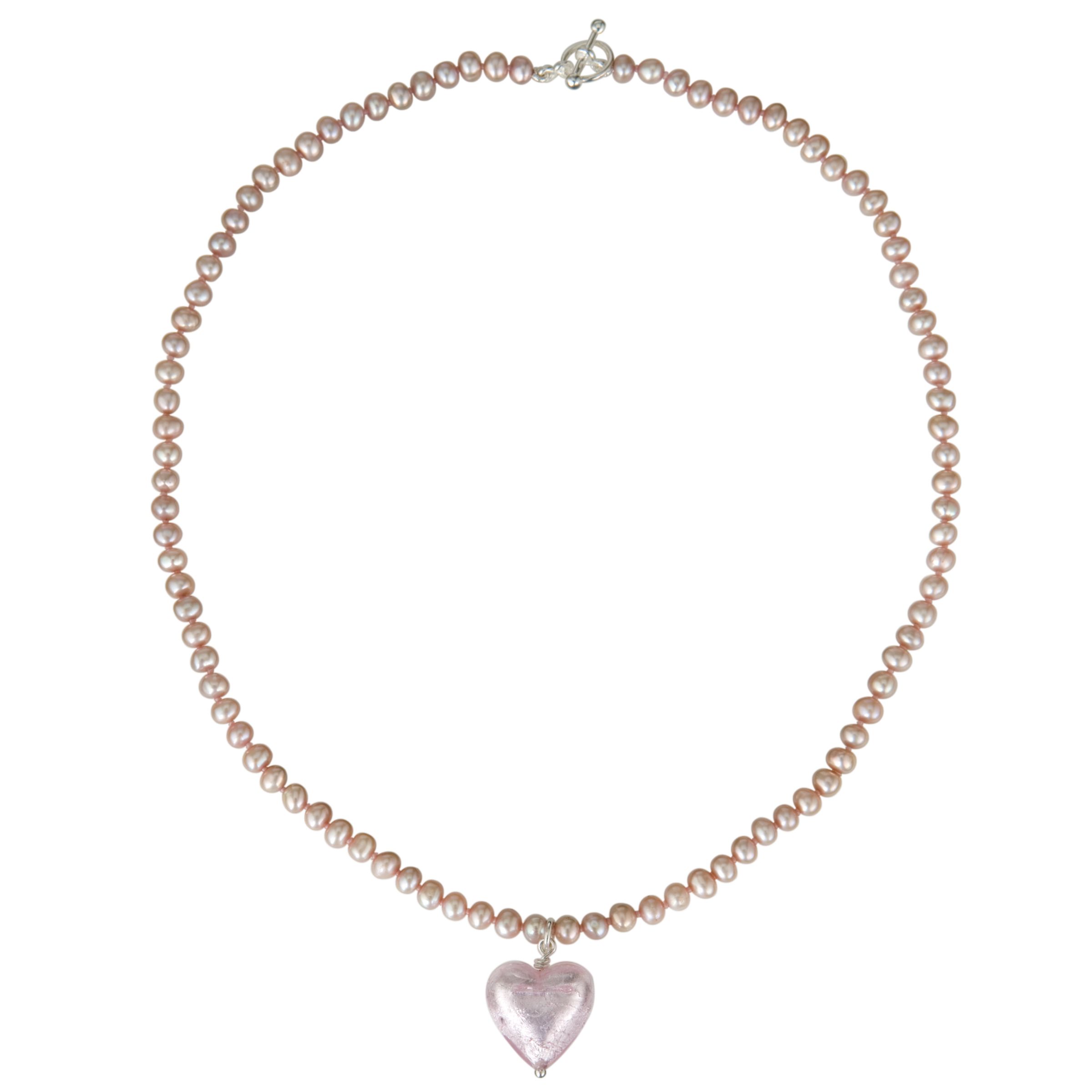 Martick Pearl Peach Murano Heart Necklace, Pink