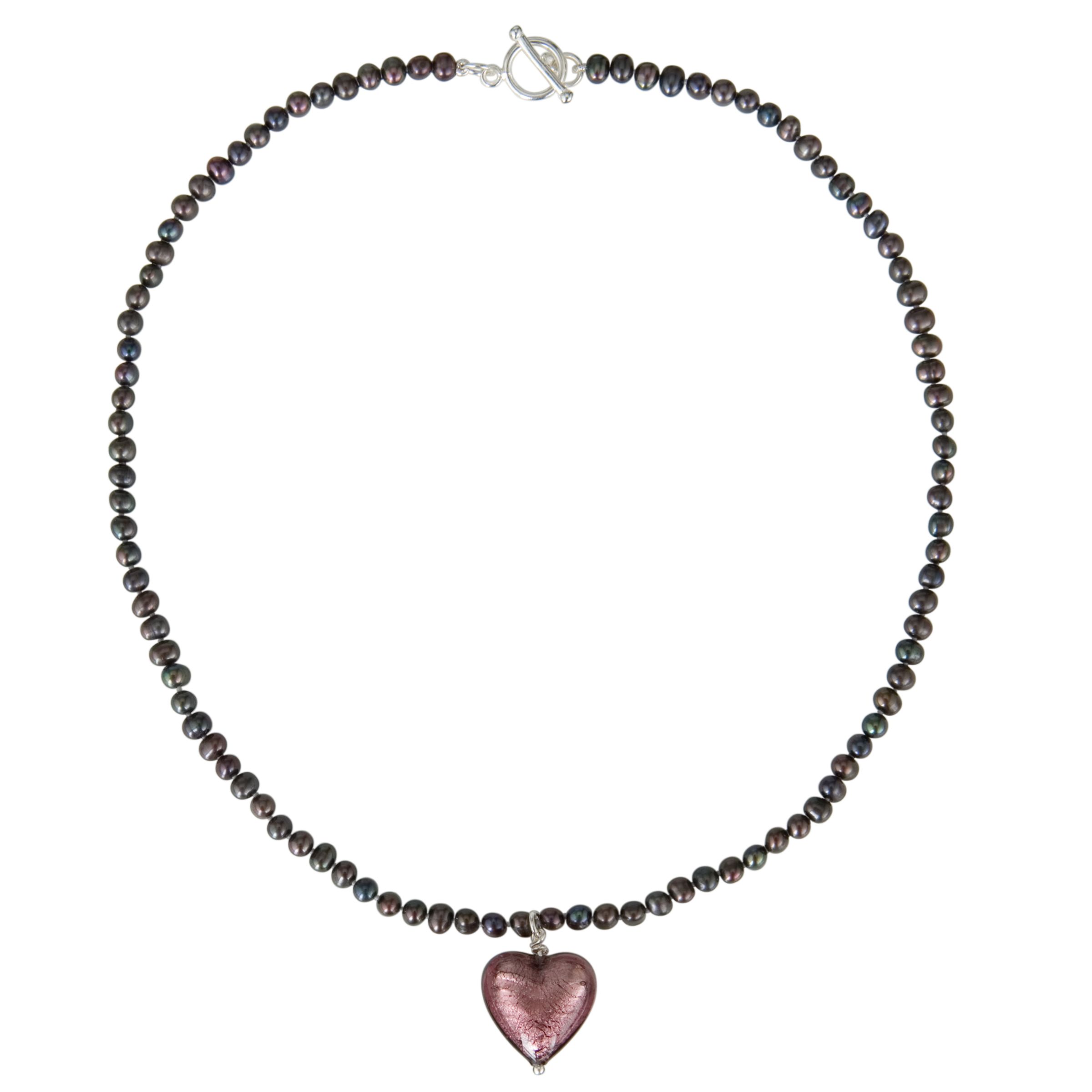 Martick Pearl - Peacock Pearl with Plum Murano Heart Necklace, Plum