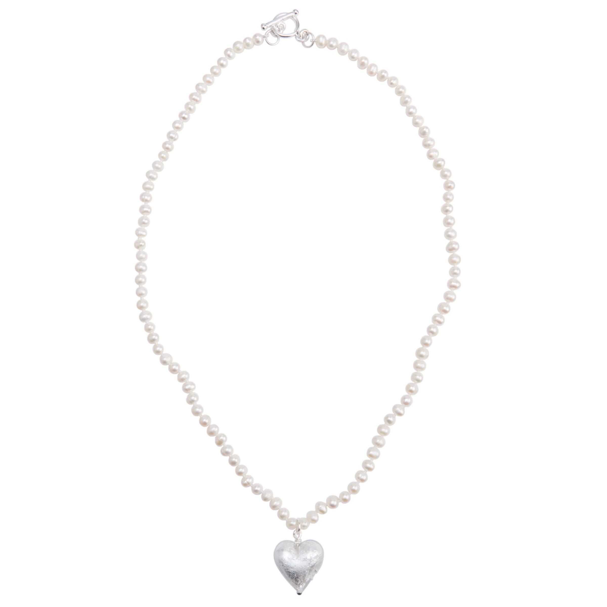 Martick White Pearl with Silver Murano Heart Necklace