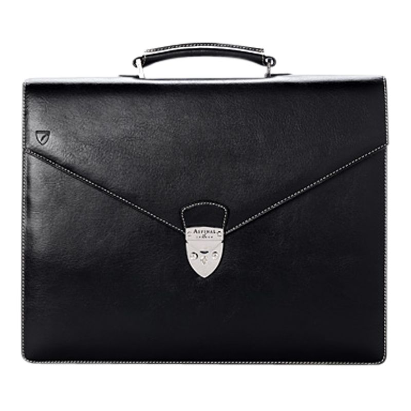 Aspinal of London Leather Executive Laptop Briefcase, Black