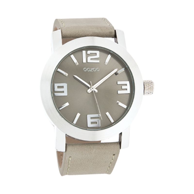 Oozoo C4042 Unisex Beige Round Leather Strap Watch