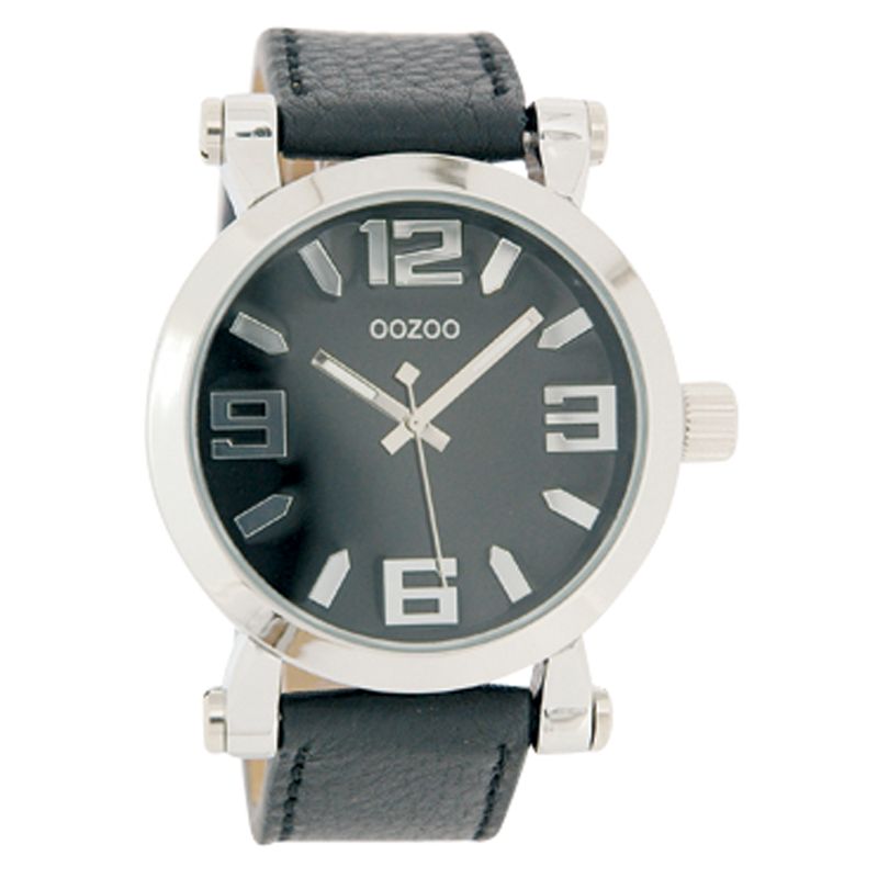 Oozoo C4074 Unisex Black Round Leather Strap Watch