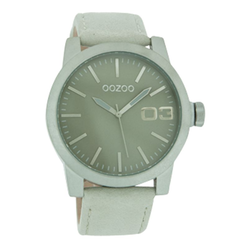 Oozoo C4136 Unisex Grey Round Leather Strap Watch