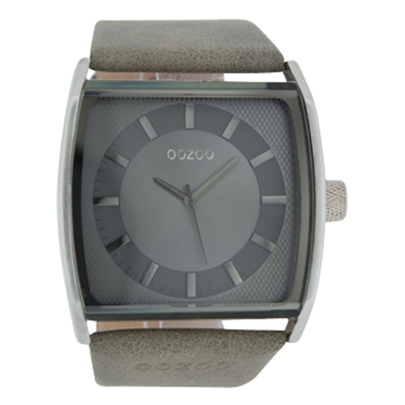 Oozoo C4141 Unisex Grey Square Leather Strap Watch