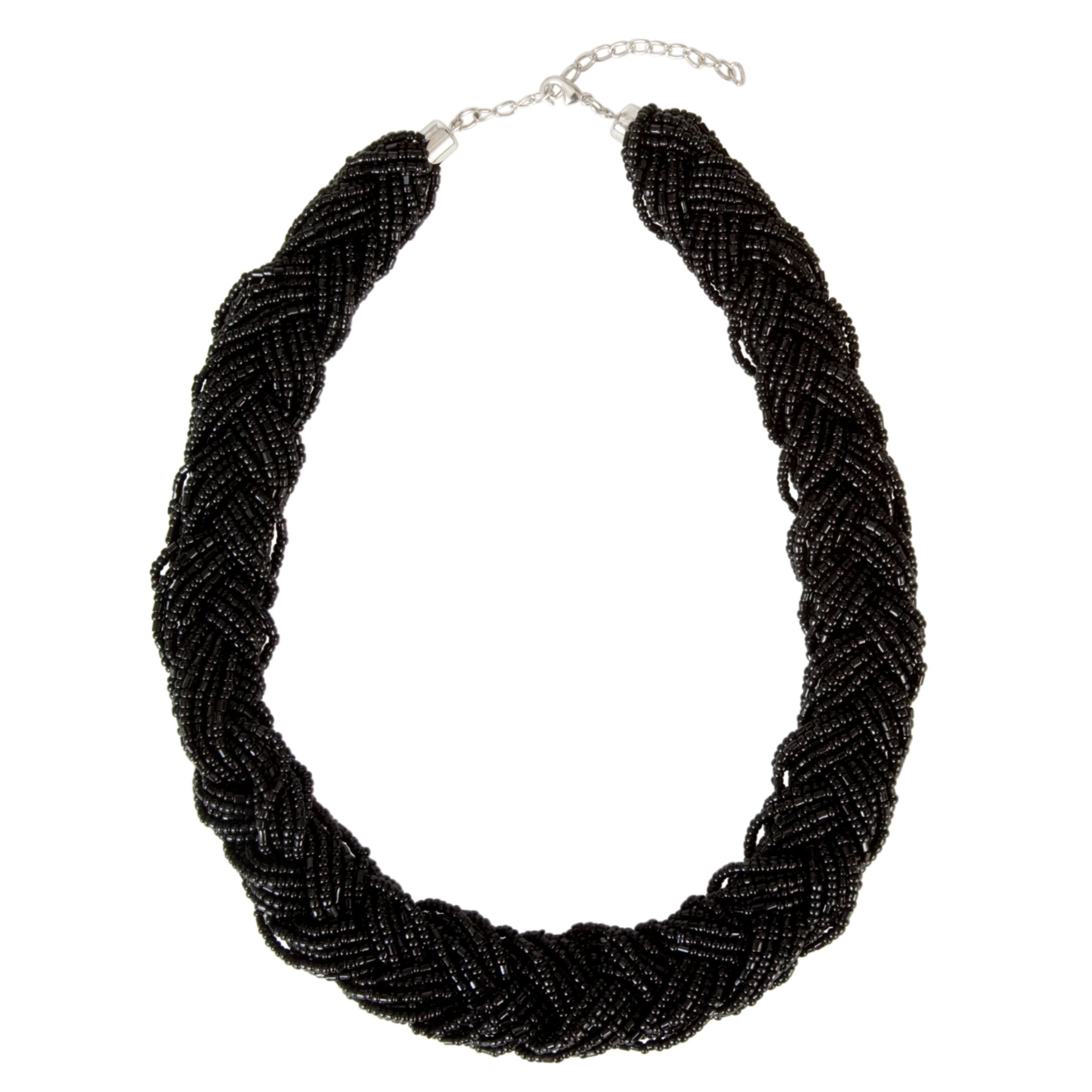 John Lewis Women Plaited Metallic Bugle Bead Necklace, Black