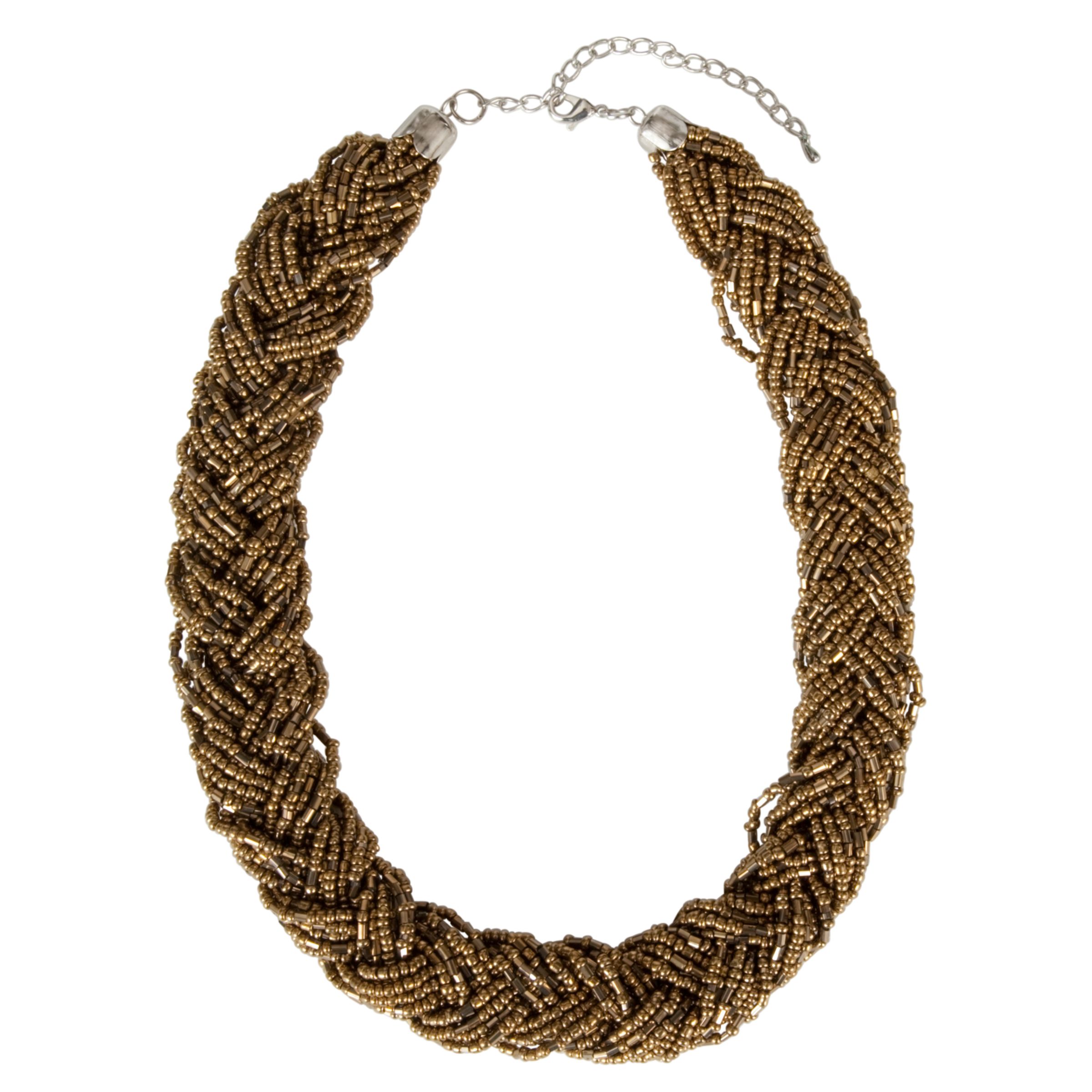 John Lewis Women Plaited Metalic Seed Necklace, Gold