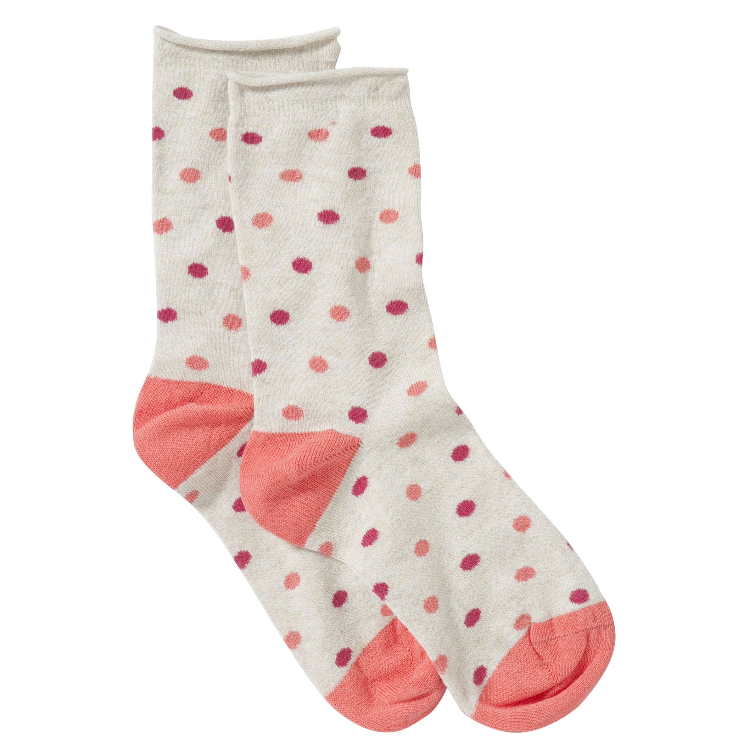 John Lewis Roll Top Spot Ankle Socks, Oatmeal