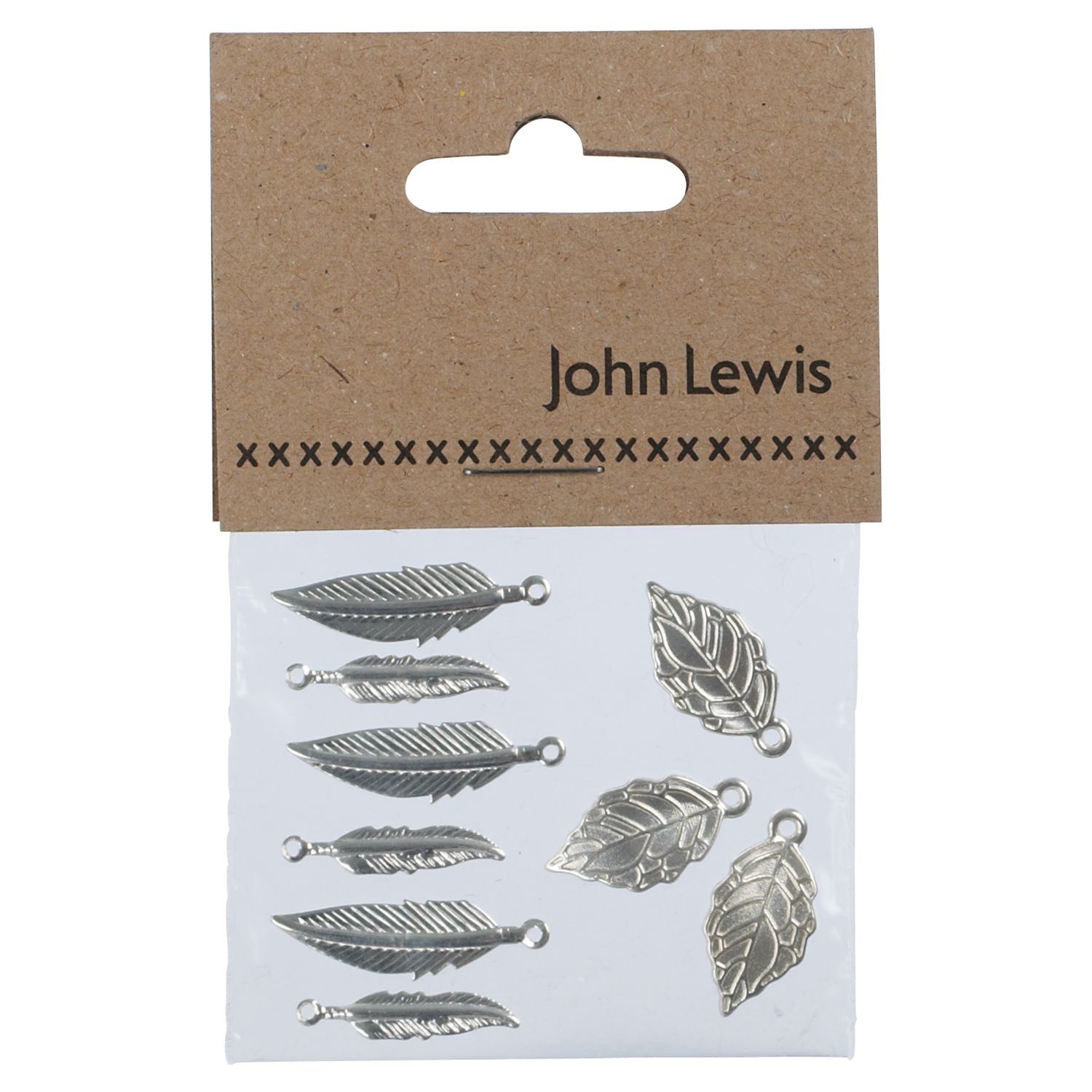 John Lewis Feather and Leaf Charms, Pack of 6, Silver Plated