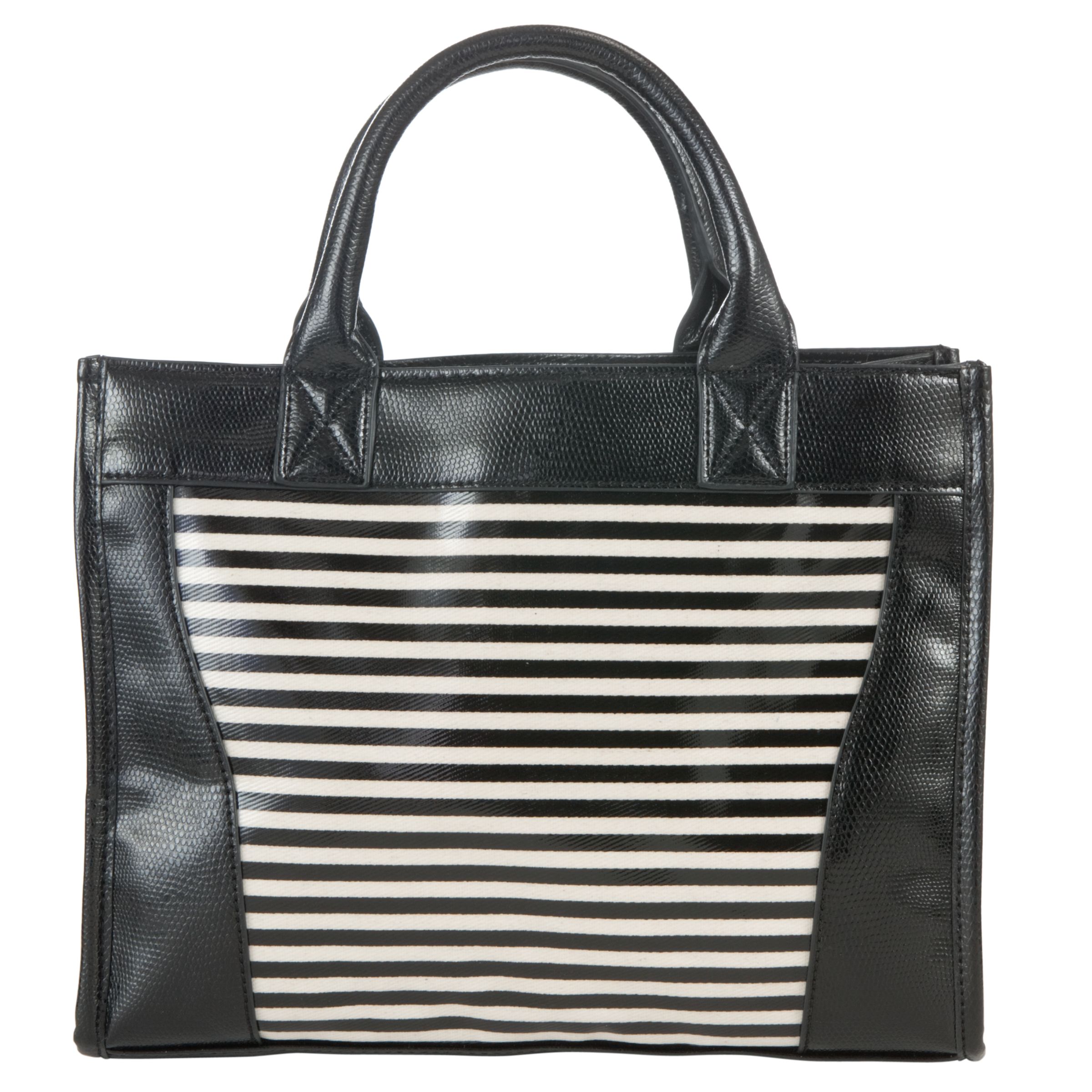 John Lewis Stripe City Handheld Grab Handbag, Black
