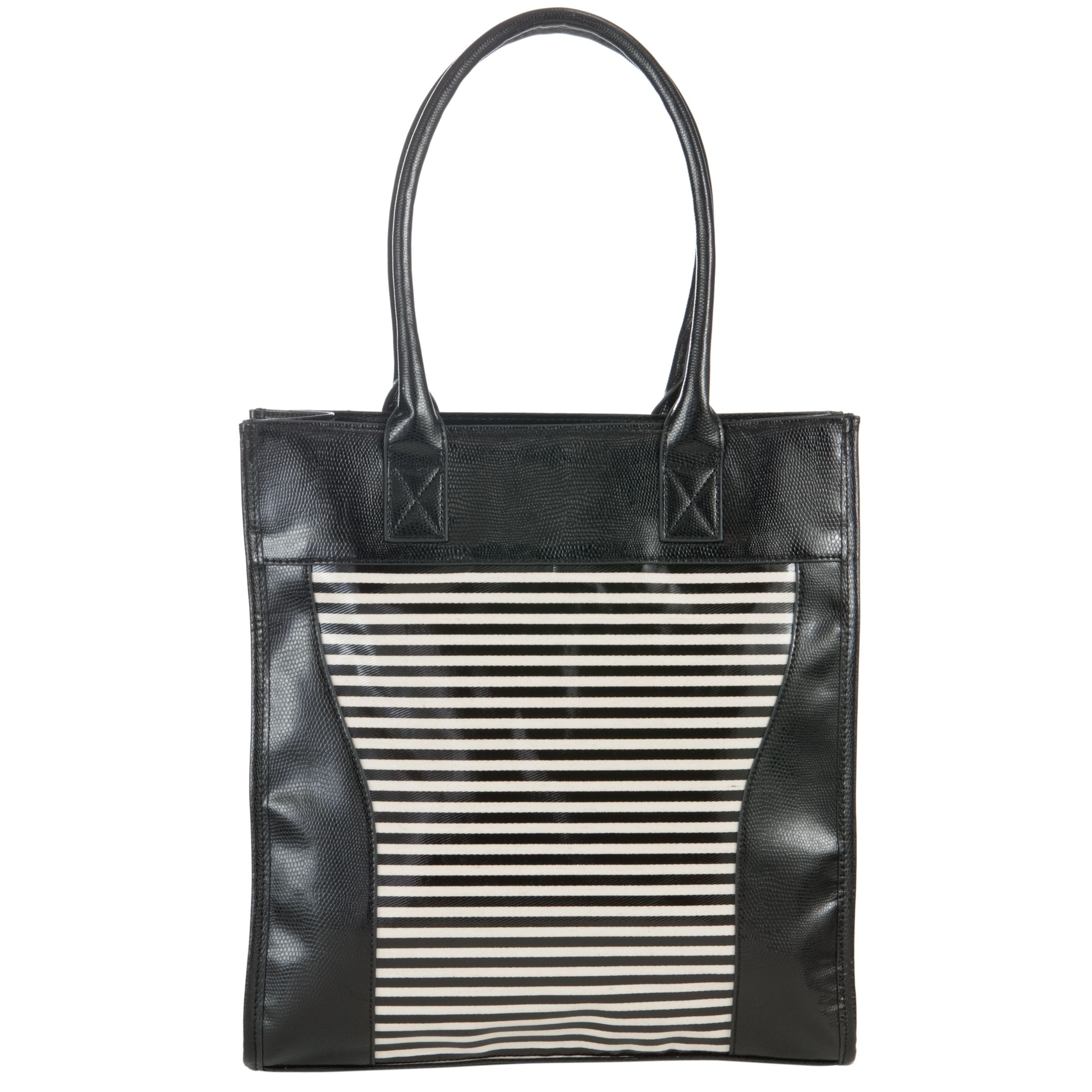 John Lewis Stripe City Handheld Tote Handbag, Black