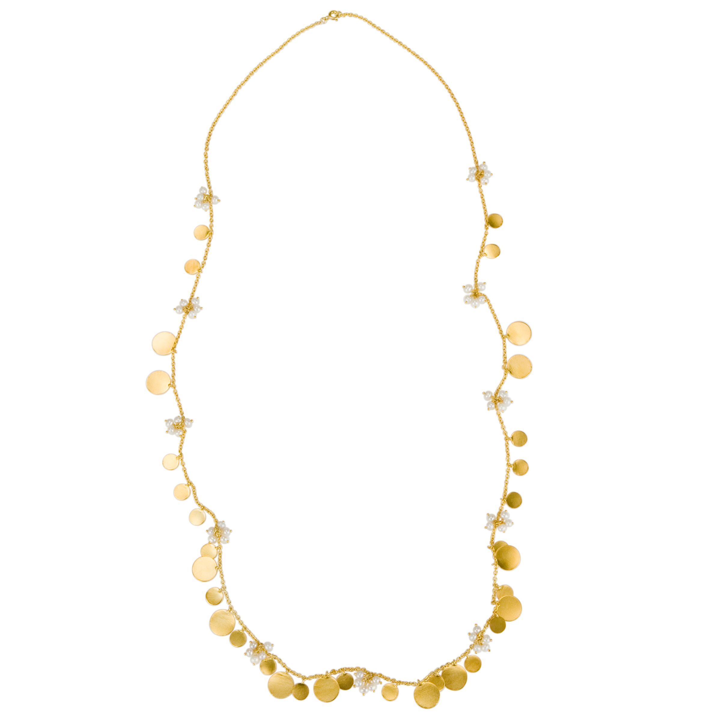 Pomegranate Gold Vermeil Disc and Bead Long Chain Necklace, Gold/White at John Lewis