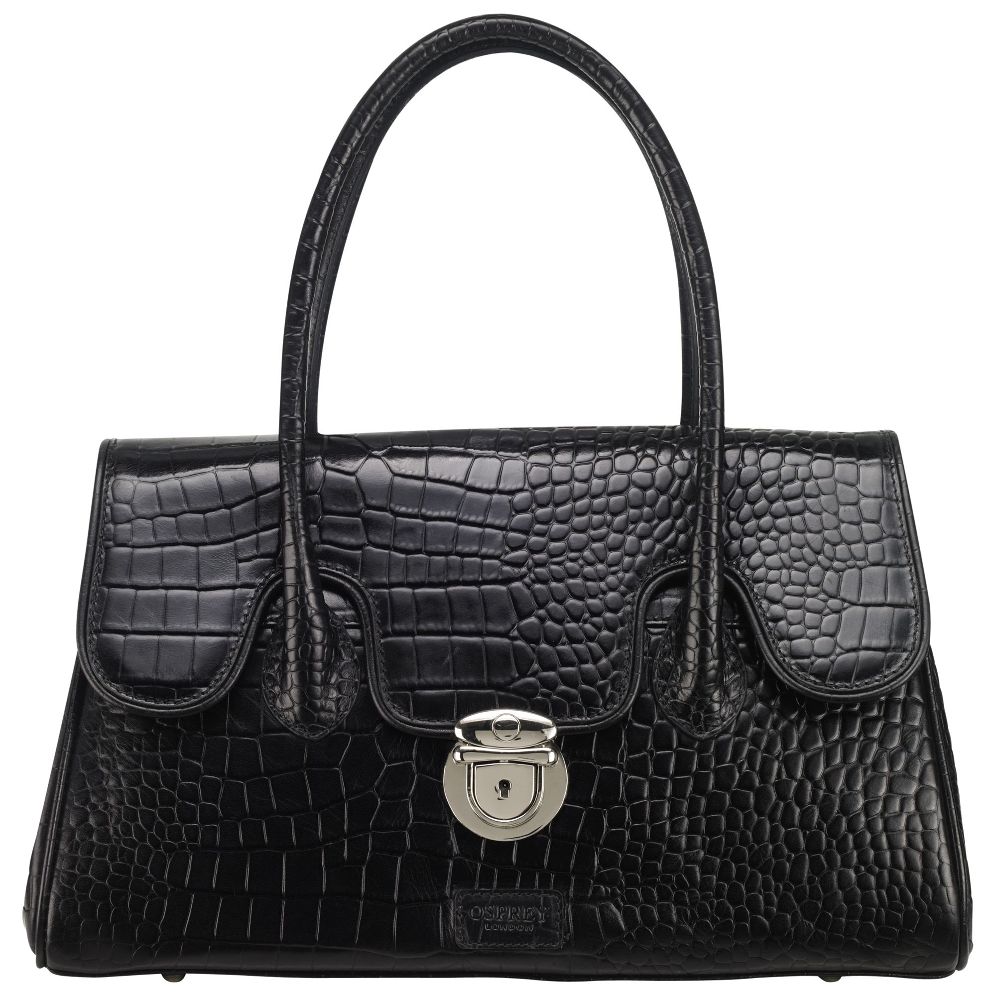 OSPREY LONDON Samba Croc Shoulder Handbag, Black at John Lewis