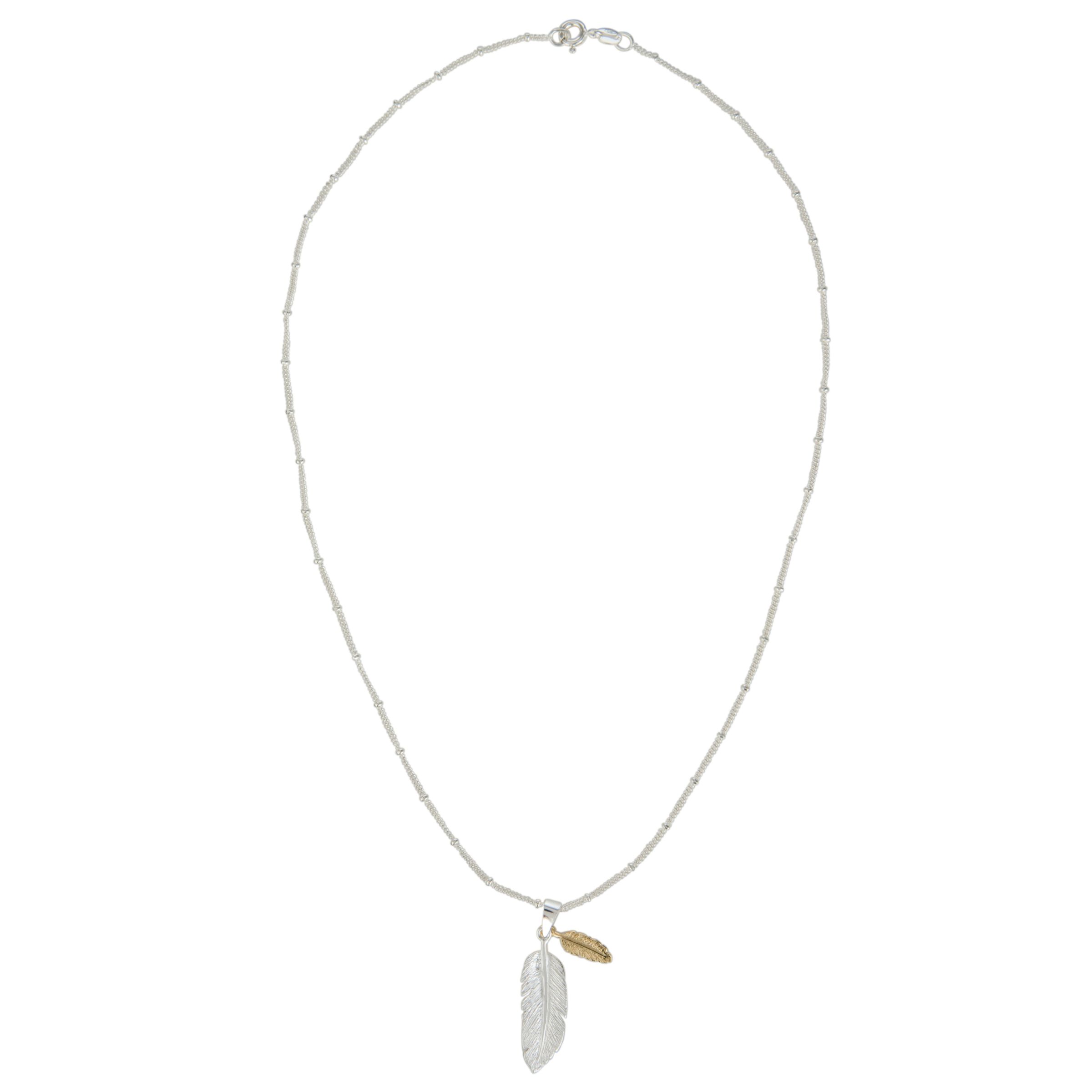 Martick Gold Plated Feather Pendant Necklace, Gold/Silver