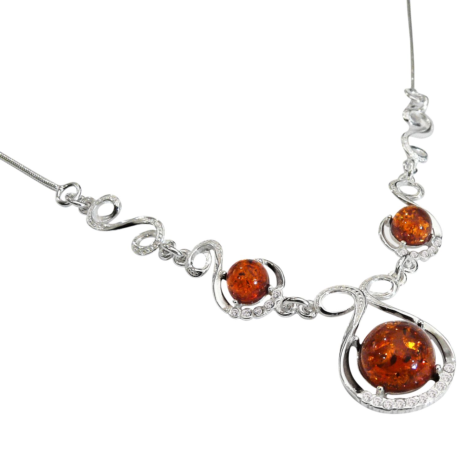 Goldmajor Amber Silver and White Cubic Zirconia Necklace