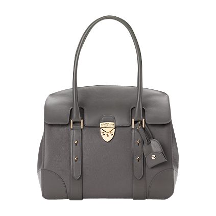 Aspinal of London Small Berkeley Leather Satchel Handbag, Grey