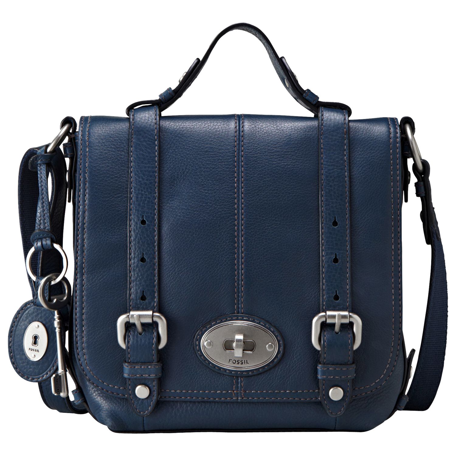 Fossil Maddox Organiser Flap Satchel, Navy at John Lewis