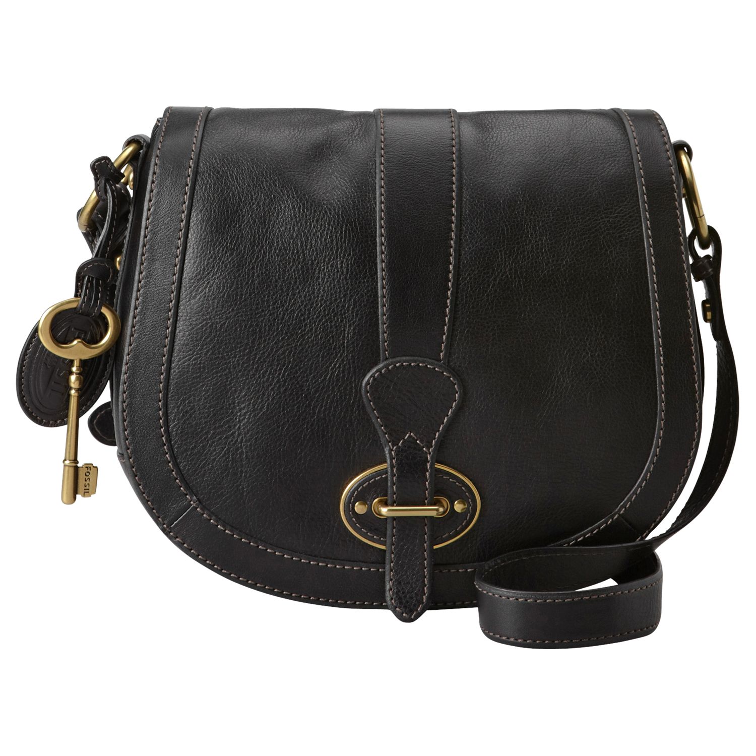 Fossil Vintage Re-Issue Flap Leather Across Body Bag, Black at John Lewis