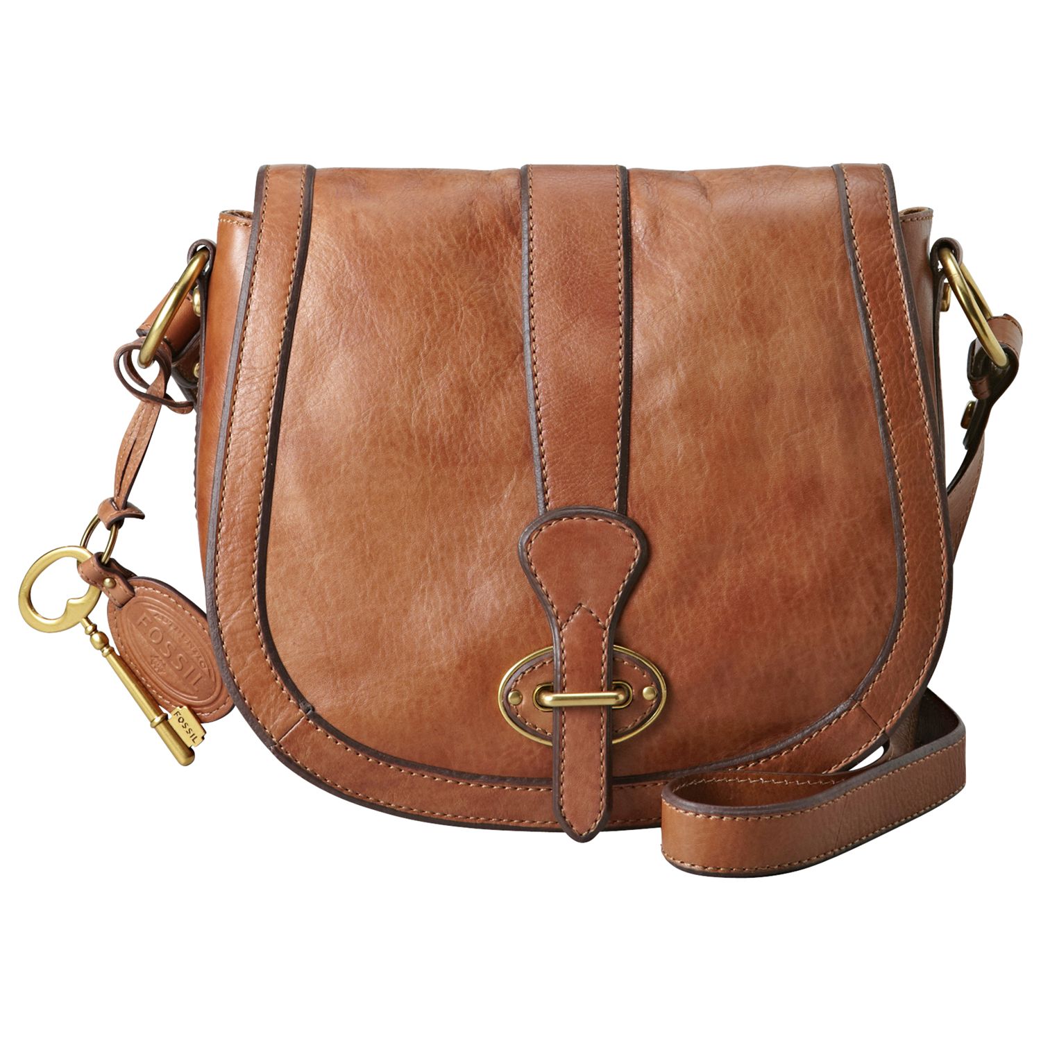 Fossil Vintage Re-Issue Flap Leather Across Body Bag, Camel at John Lewis