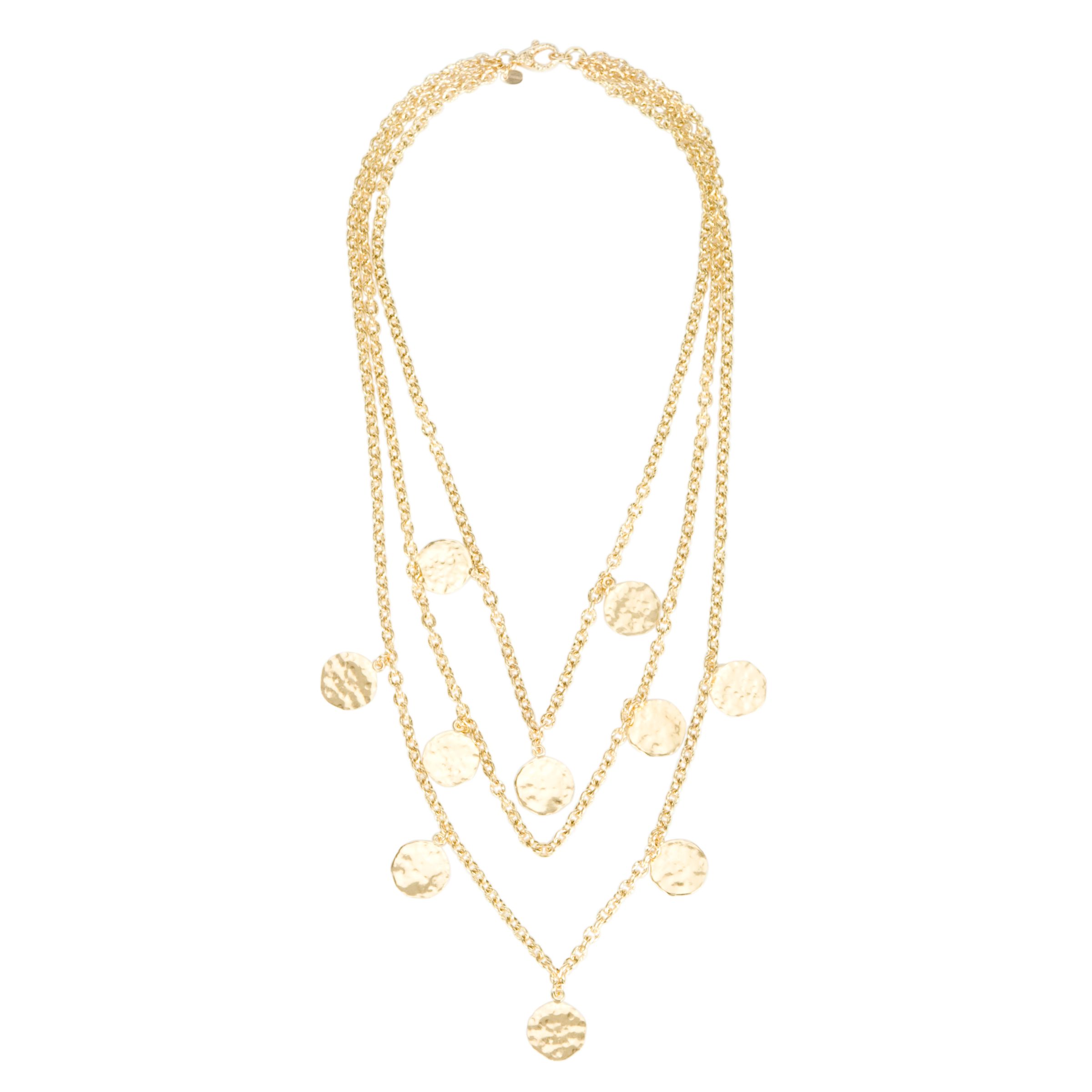 Etrusca Multi Strand Hammered Gold Plated Disc Necklace