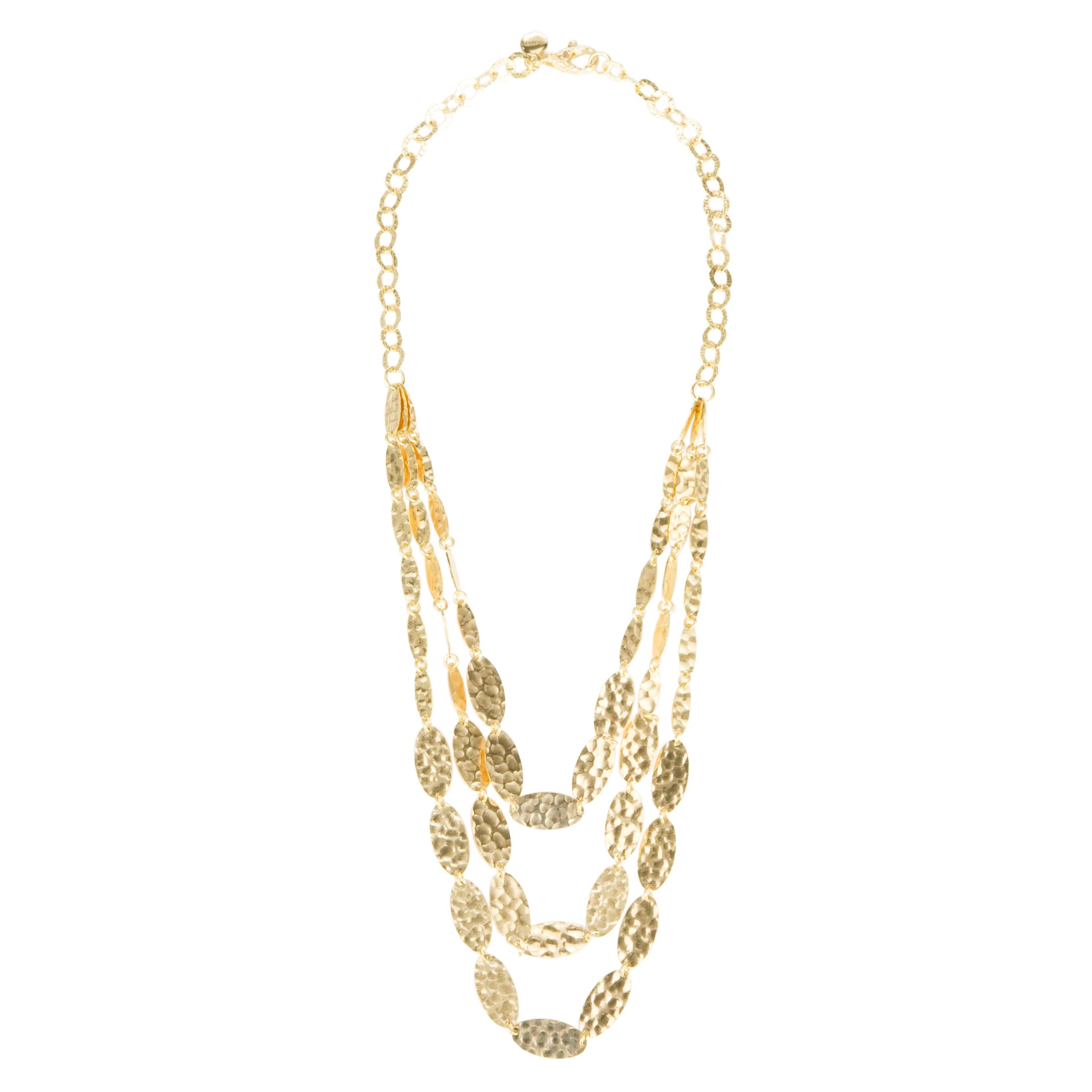 Etrusca 3 Chain Hammered Oval Disc Necklace, Gold