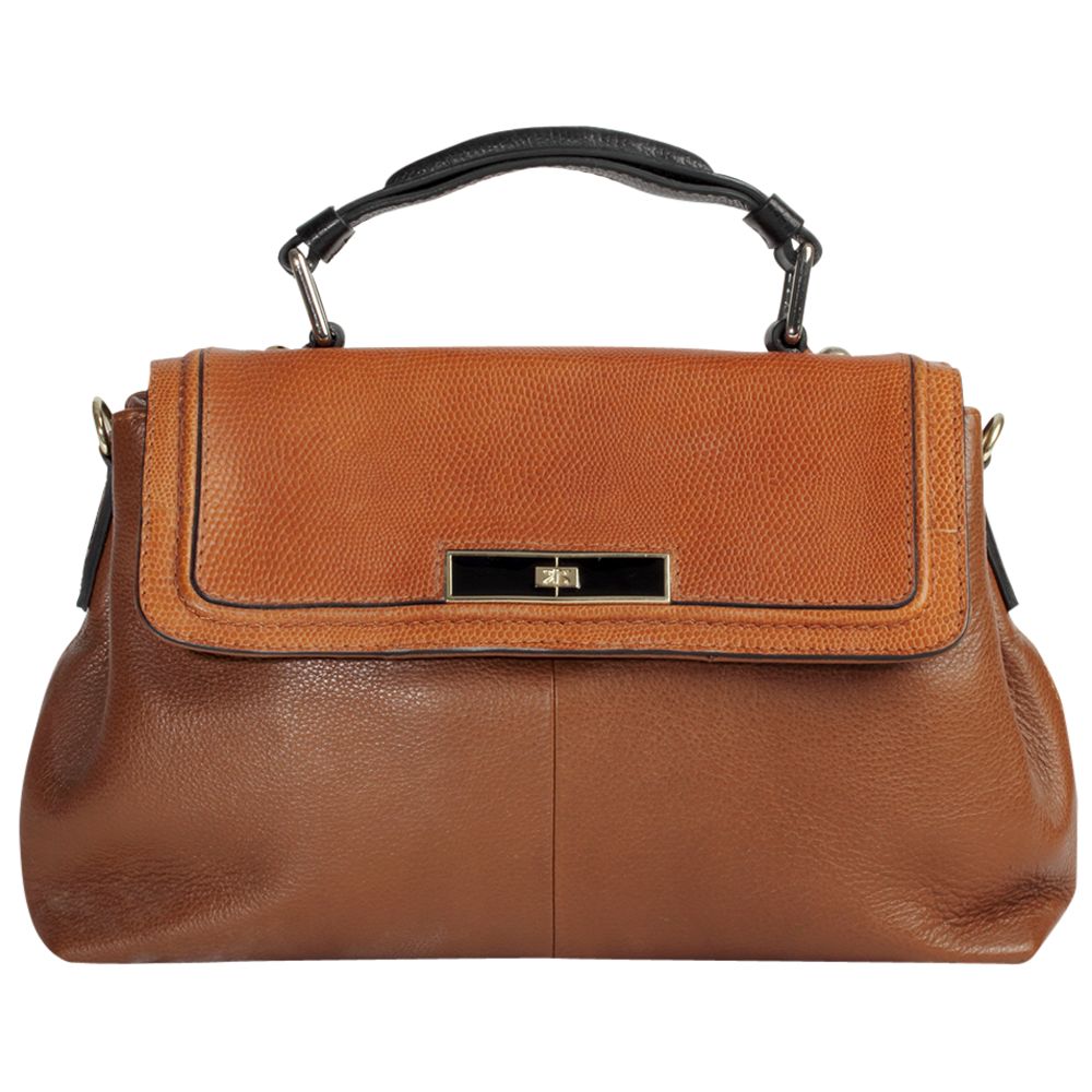 Aubrey Duchess Leather Satchel Grab Handbag, Cognac