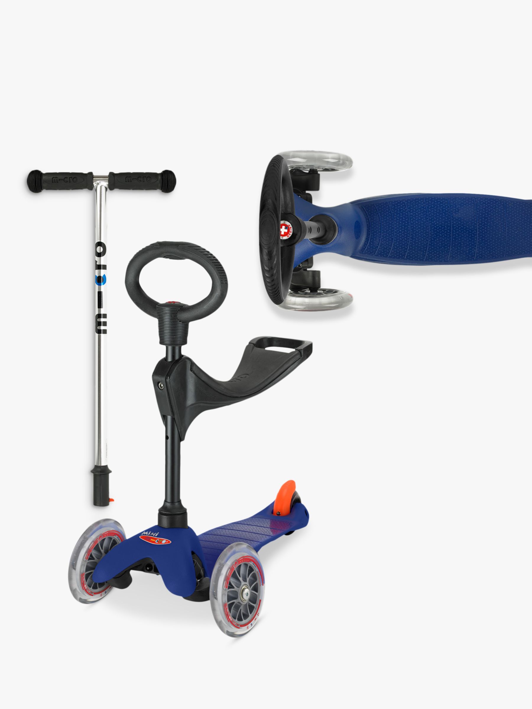 MINI MICRO T-BAR SCOOTER WITH SEAT AND O-BAR HANDLE BLUE