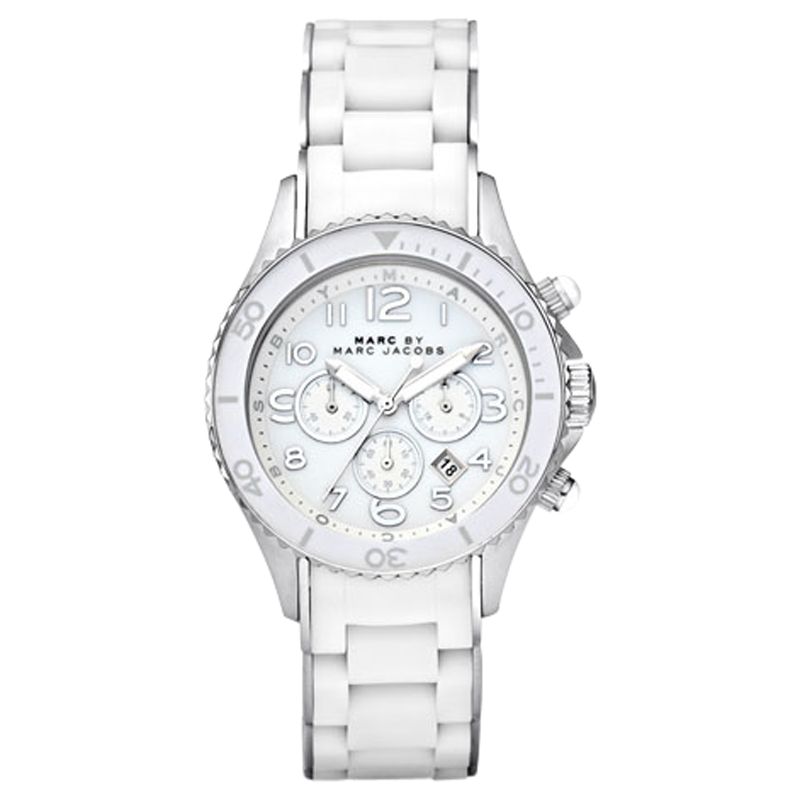 Marc by Marc Jacobs MBM2545 Women's Rock Round Dial Chronograph Bracelet Watch, White at John Lewis