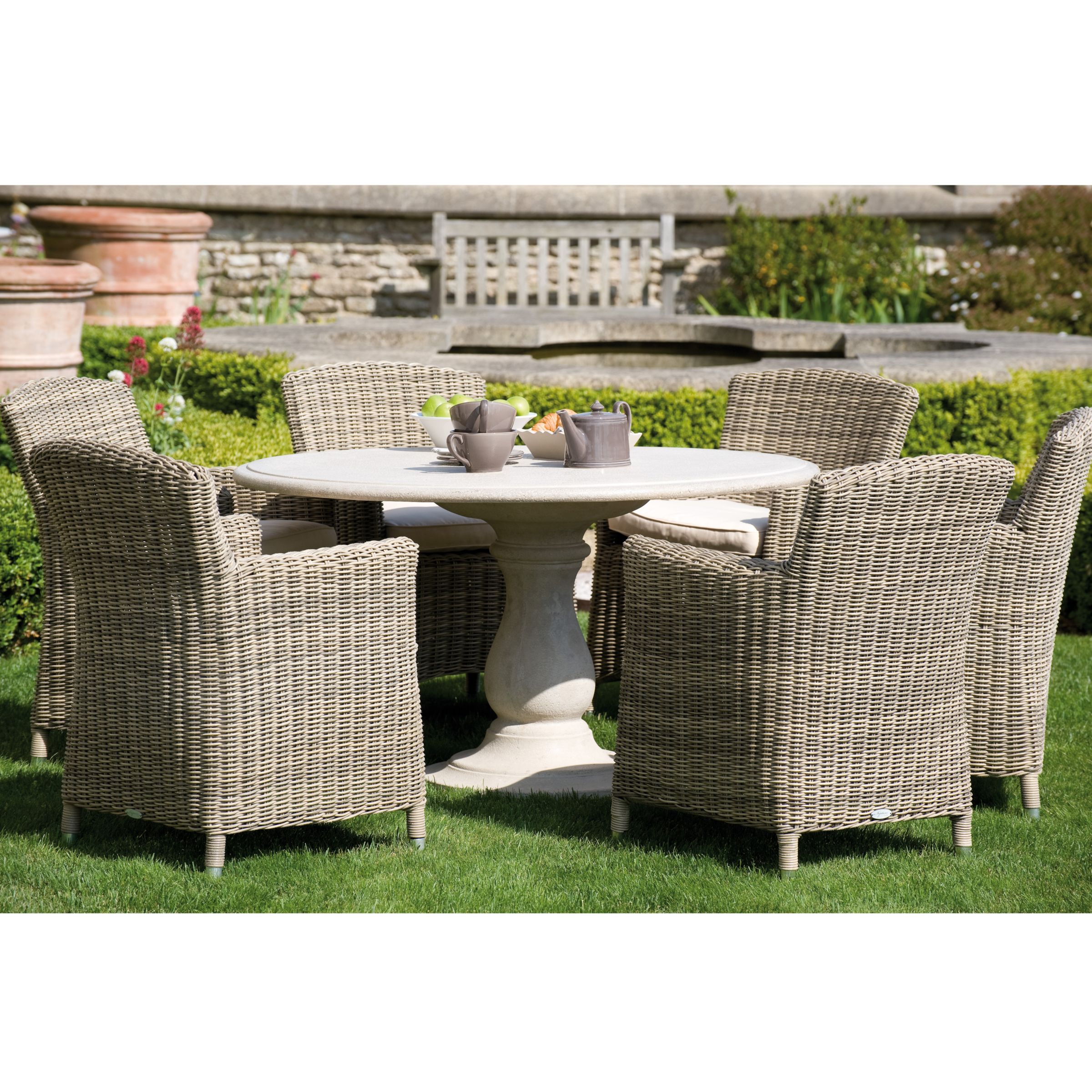 Neptune Portland Round 6 Seater Outdoor Dining Table, Synthetic Wicker, width 130cm