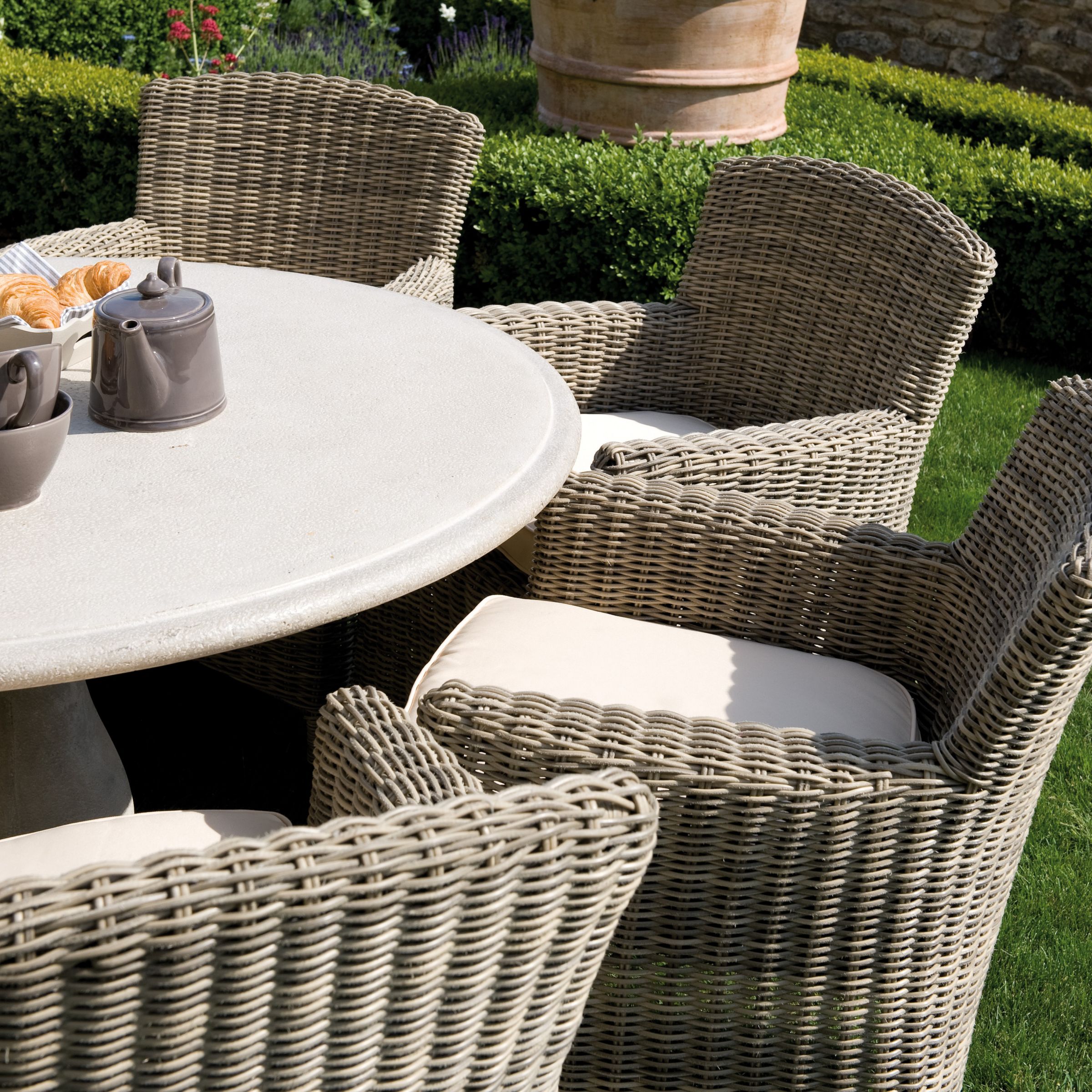 Neptune Portland Round Outdoor Dining Table and 8 Valence Armchairs at John Lewis