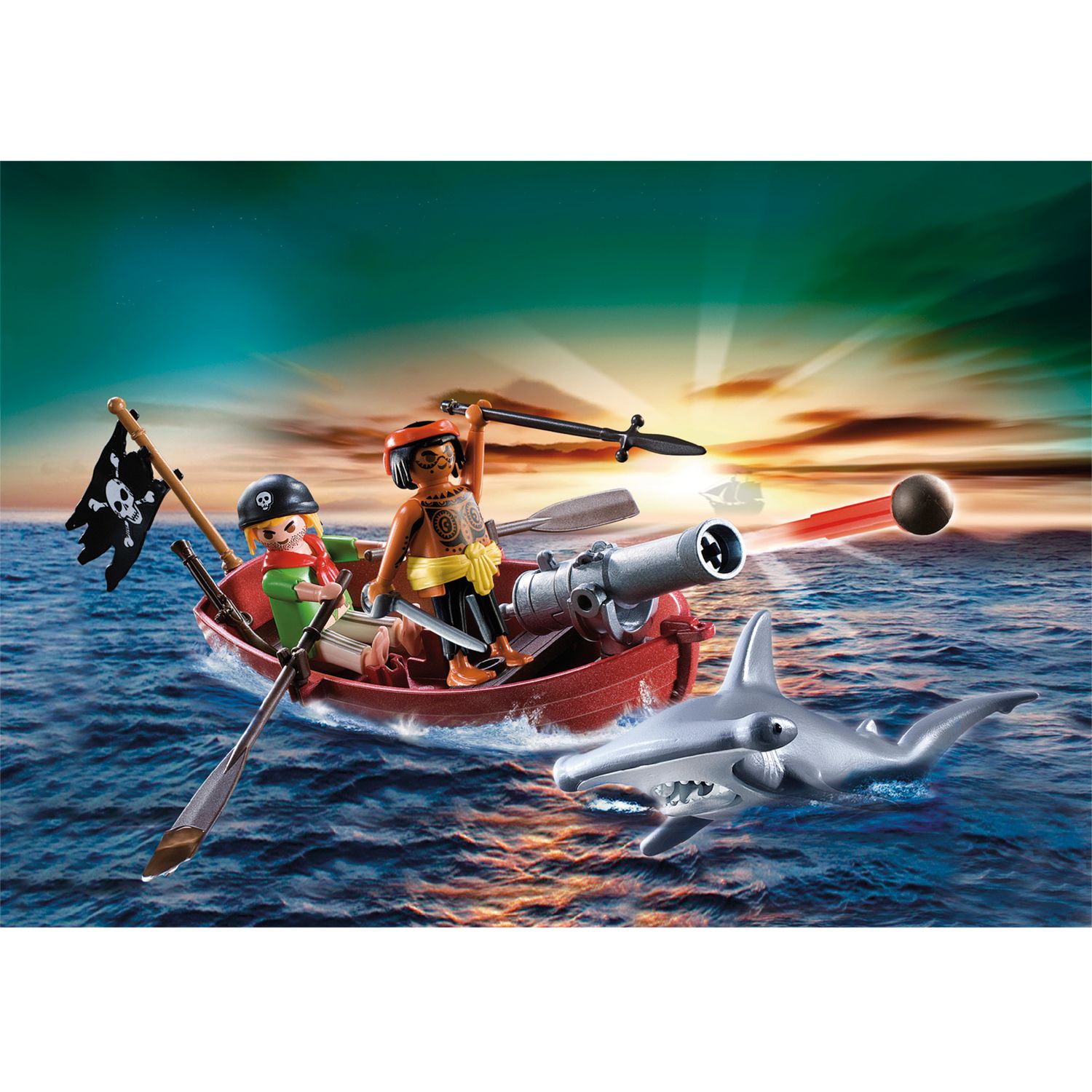 Playmobil Pirates Pirate Rowing Boat And Shark