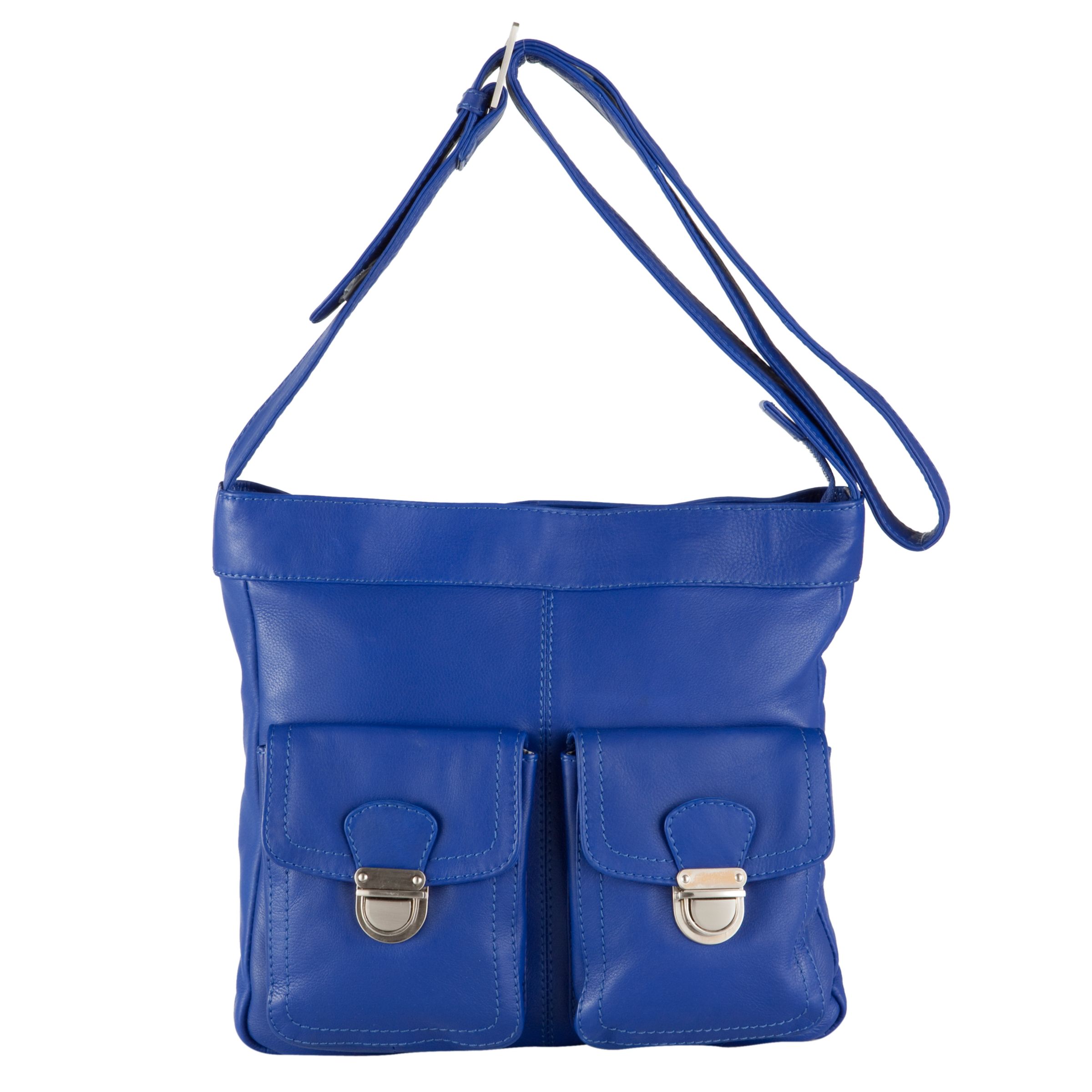 John Lewis Two Pocket Leather Acrossbody Handbag, Blue