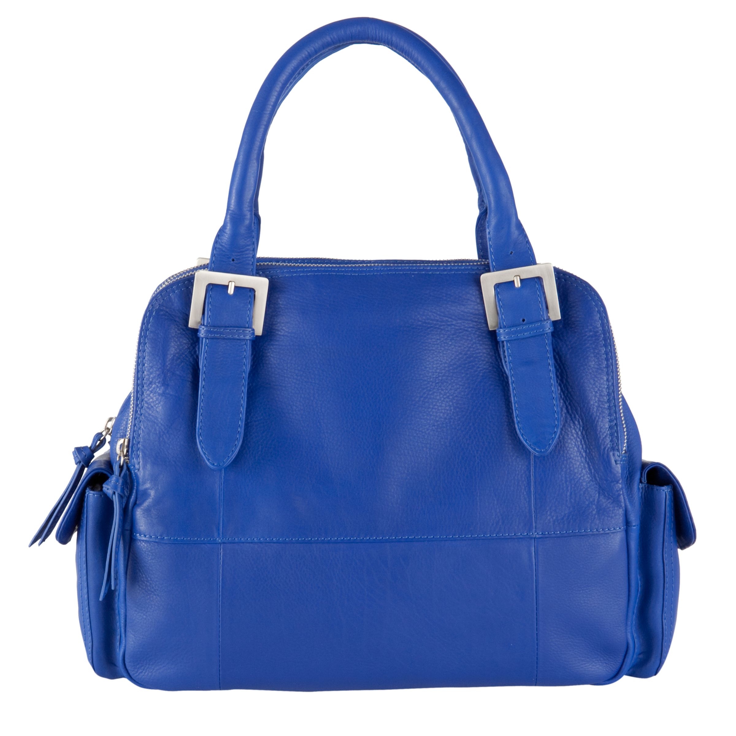 John Lewis Three Compartment Leather Shoulder Handbag, Blue