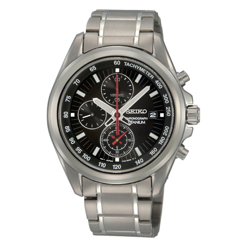 Seiko SNDC93P1 Men's Titanium Chronograph Bracelet Strap Watch, Grey Silver at John Lewis