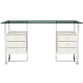 John Lewis Staten 180 Clear Glass Top Desk with Steel Trestles and 2 White Drawers, width 42cm
