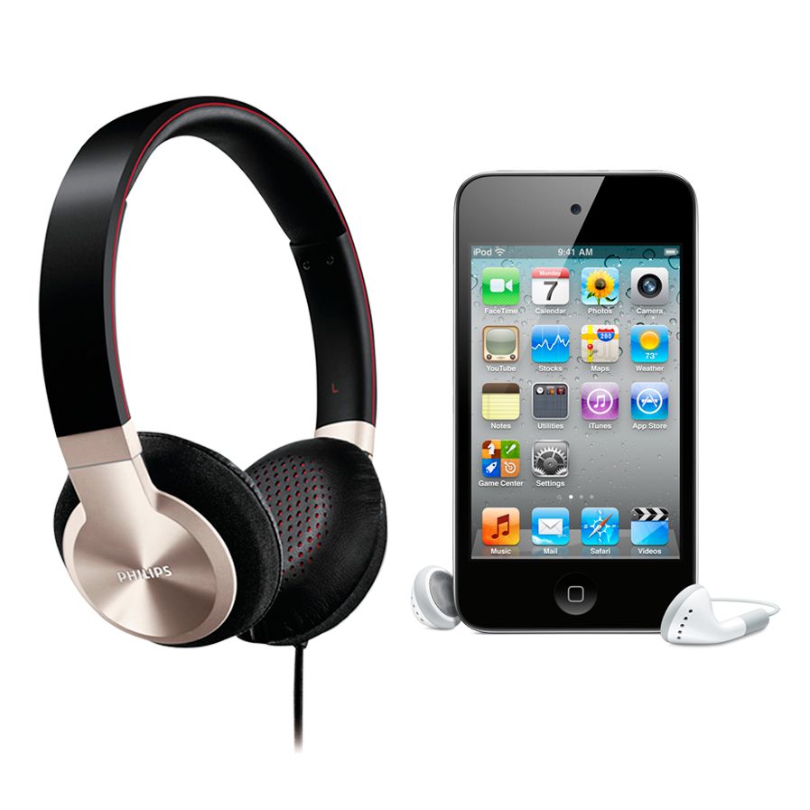 Apple iPod touch, 8GB, Black with Philips SHL9700/10 On-Ear Headphones at John Lewis