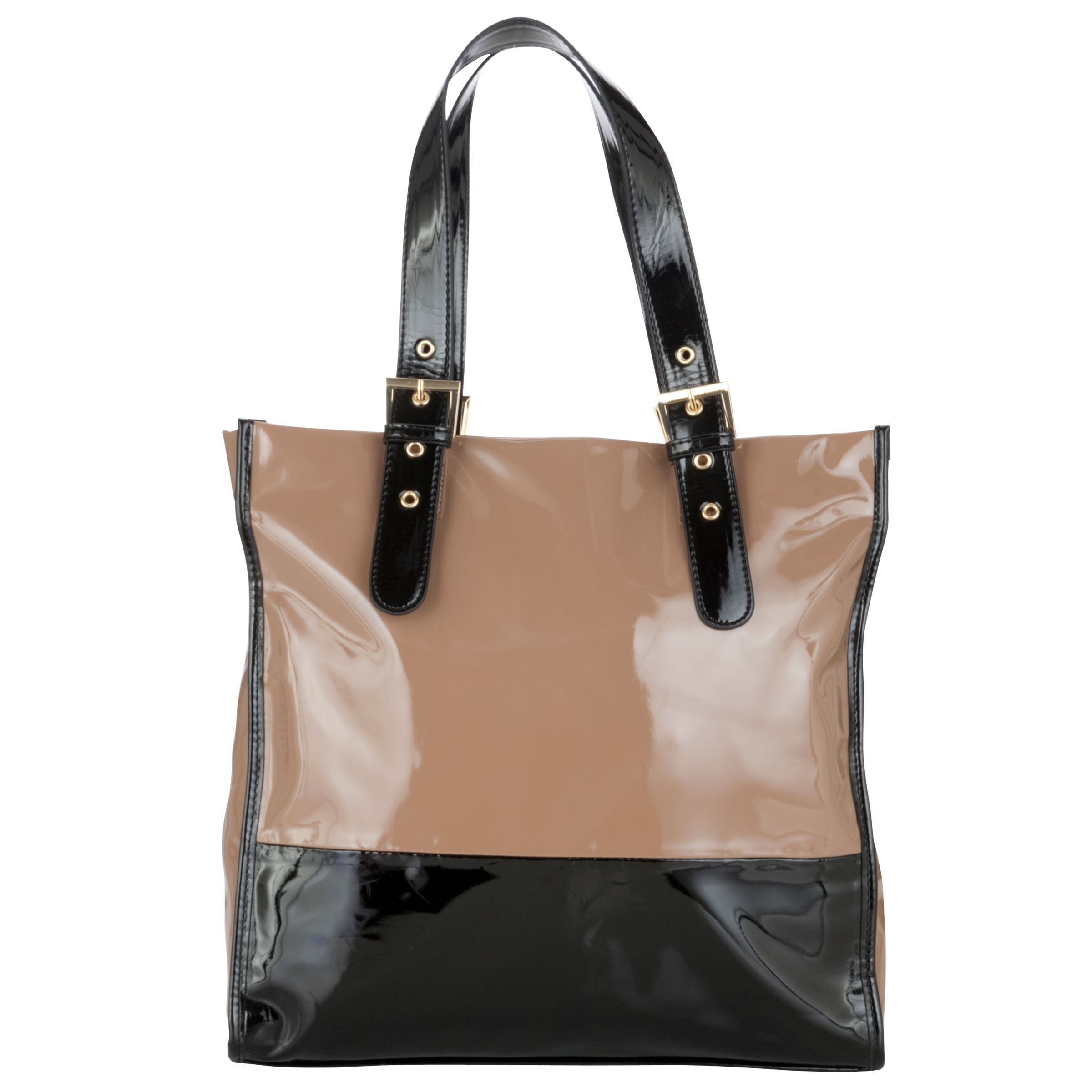 John Lewis Patent Colour Block Shopper Handbag, Beige