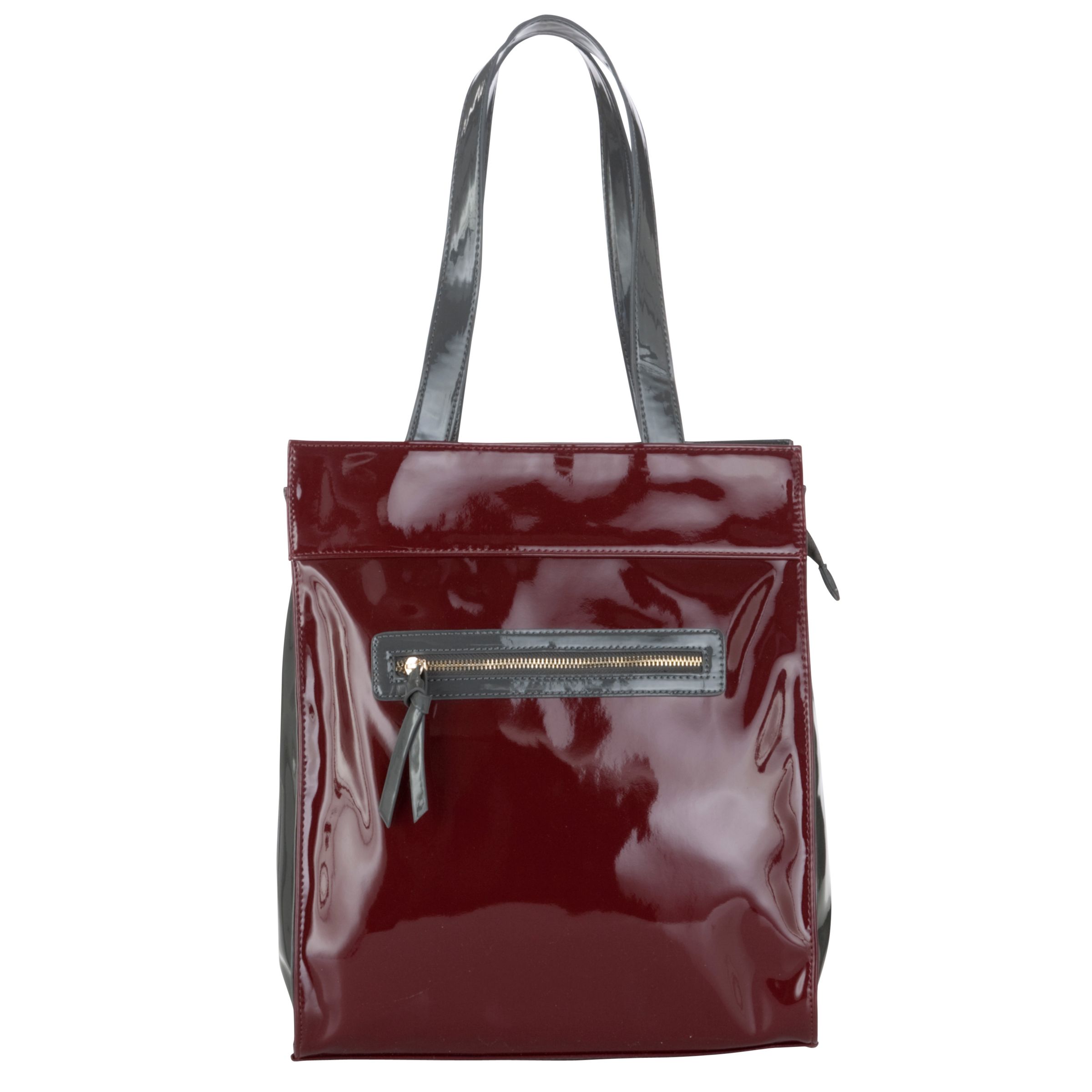 John Lewis Patent Zip Front Tote Handbag, Red