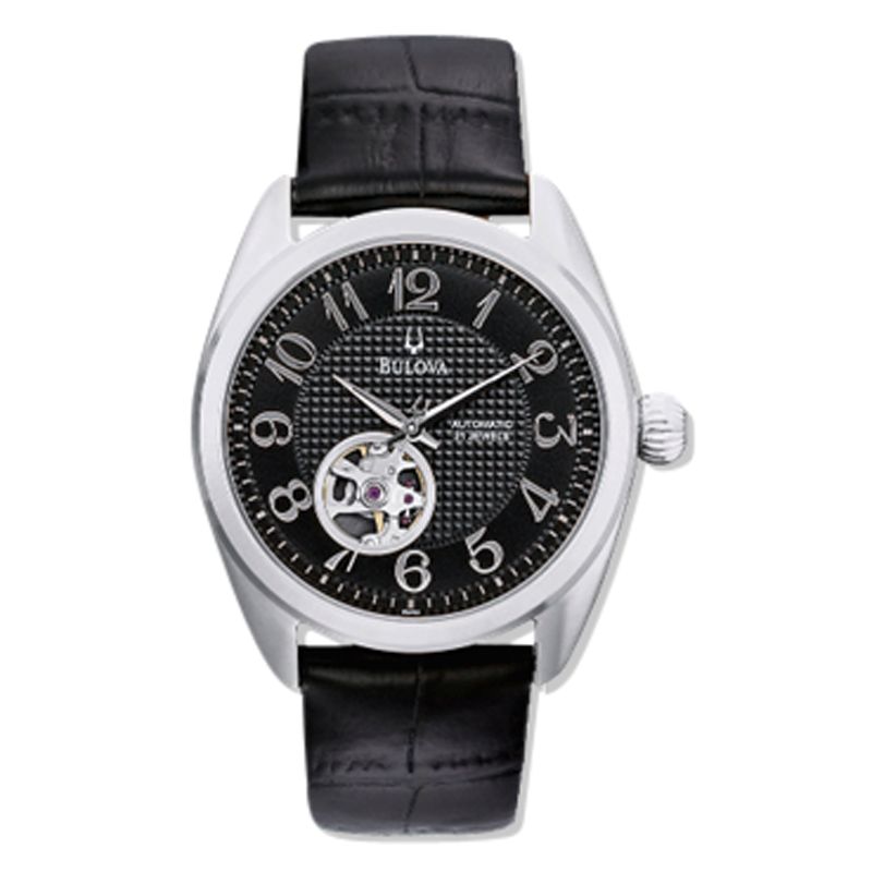 Bulova 96A125 BVA Series 125 Leather Strap Watch, Black at John Lewis