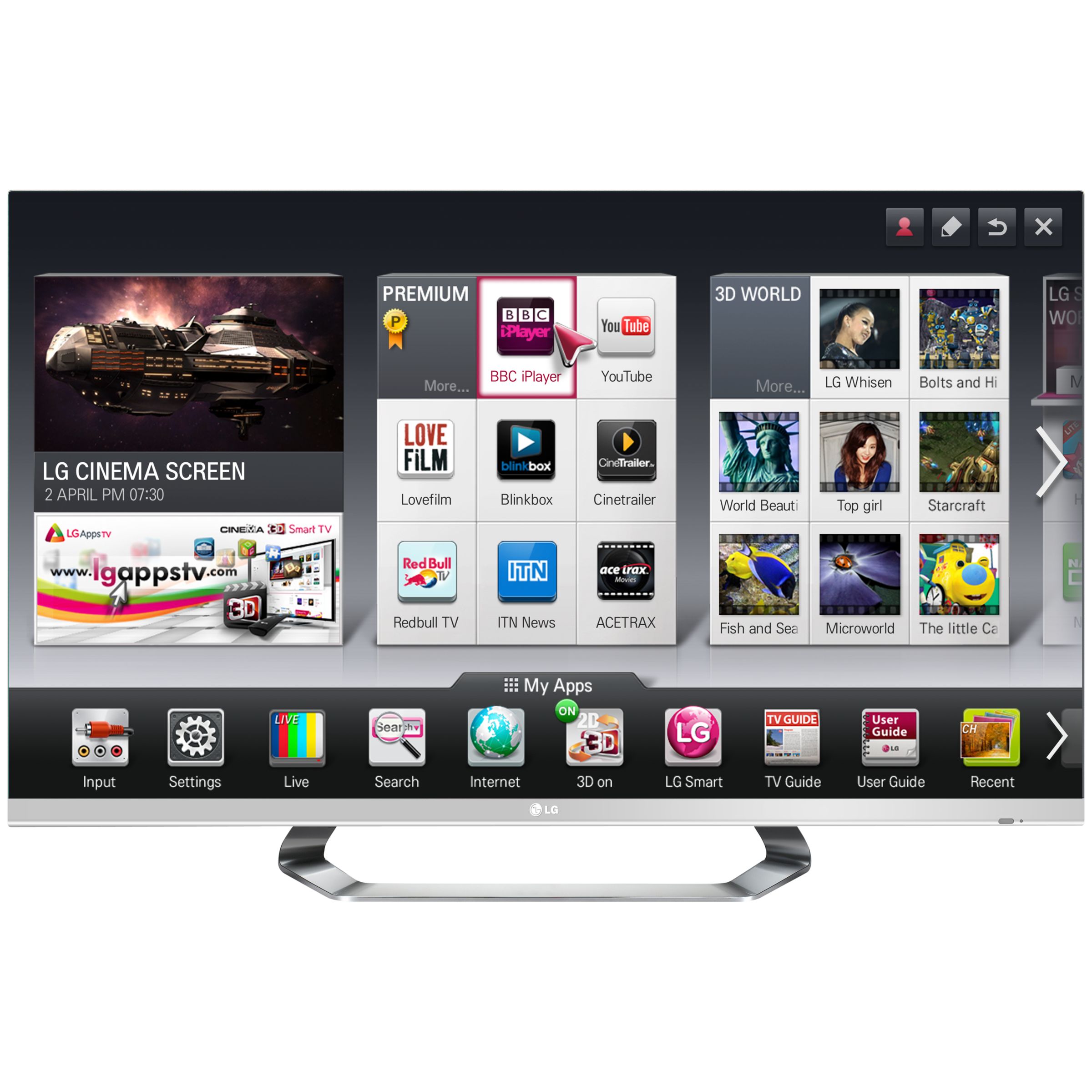 LG 55LM670T LED HD 1080p 3D Smart TV, 55 Inch with Freeview HD and 5x 3D Glasses at John Lewis