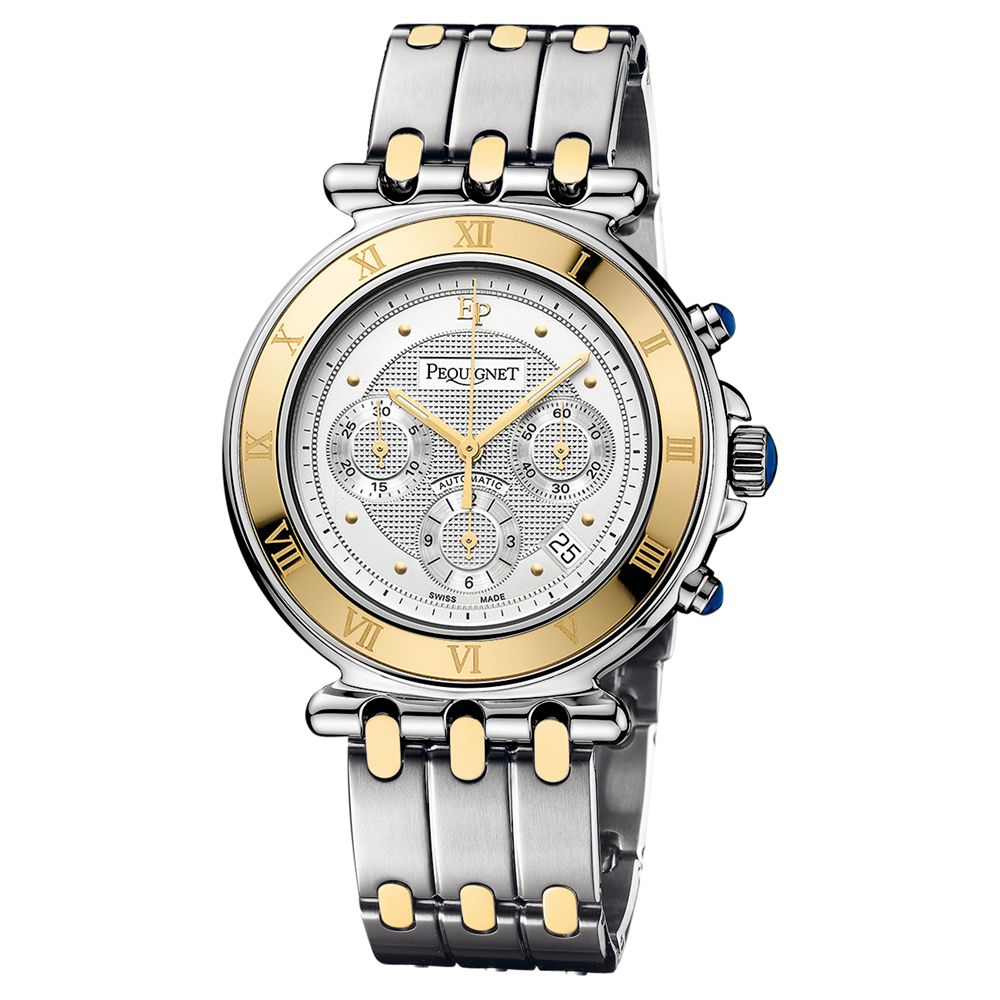 Pequignet 4351438 Men's Moorea Vintage Chronograph Steel Gold Bracelet Watch, Silver/Gold at John Lewis