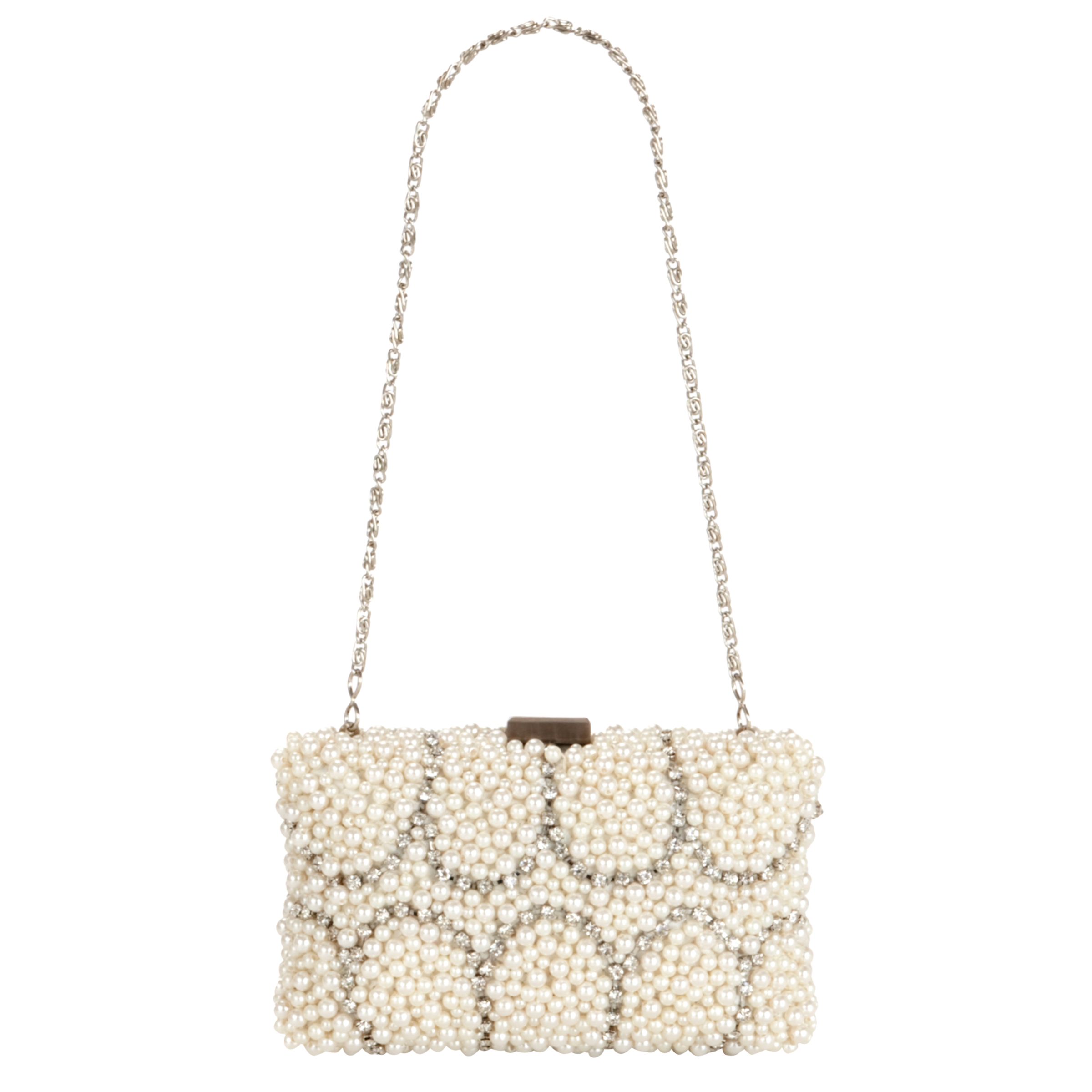 John Lewis Pearl Deco Clutch Handbag, Cream